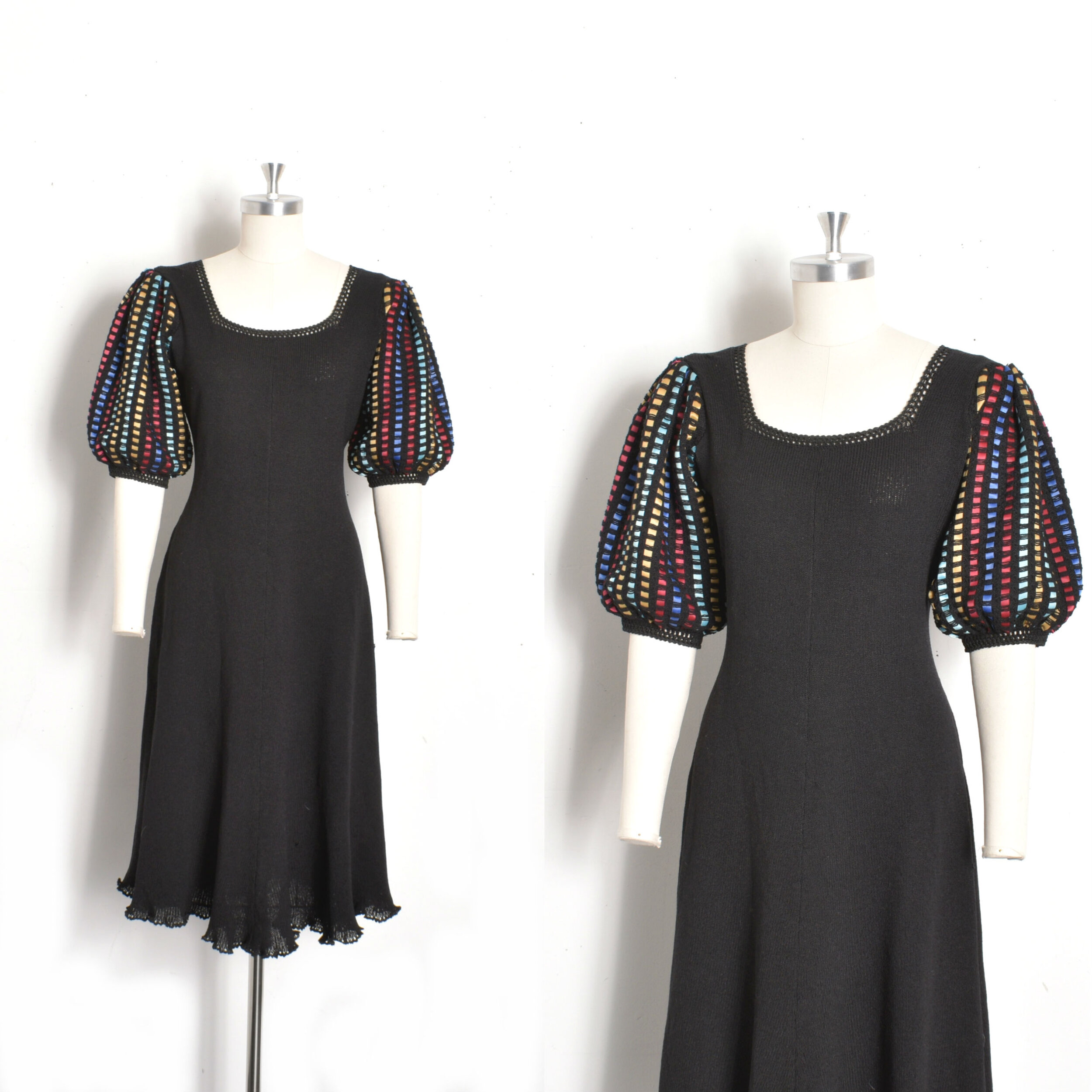 1980s Rainbow Ribbon Sleeve Knit Dress-M/L
