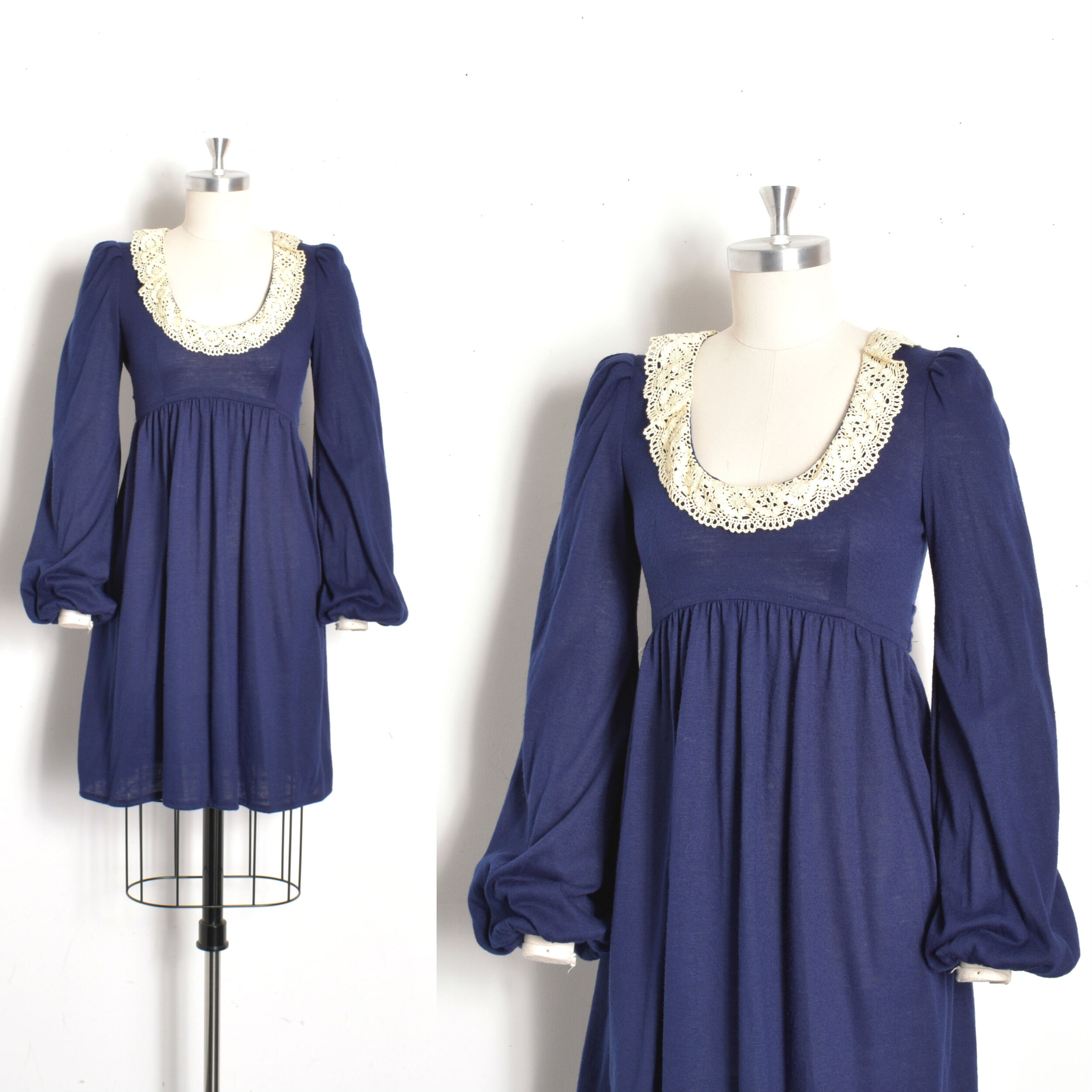 1970s Navy Babydoll Ruffle Dress-XS/S