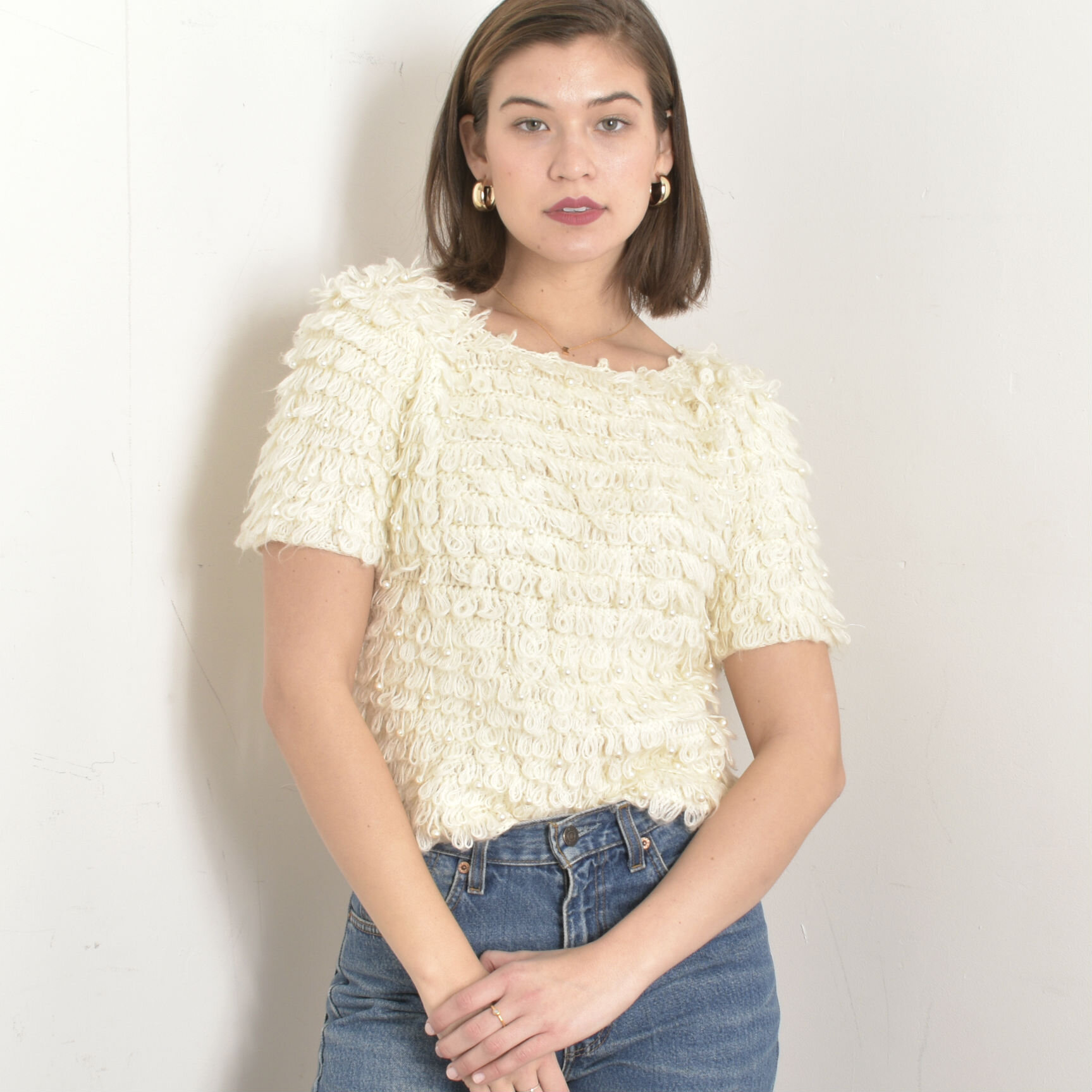 1980s Loopy Knit Pearl Sweater-S/M