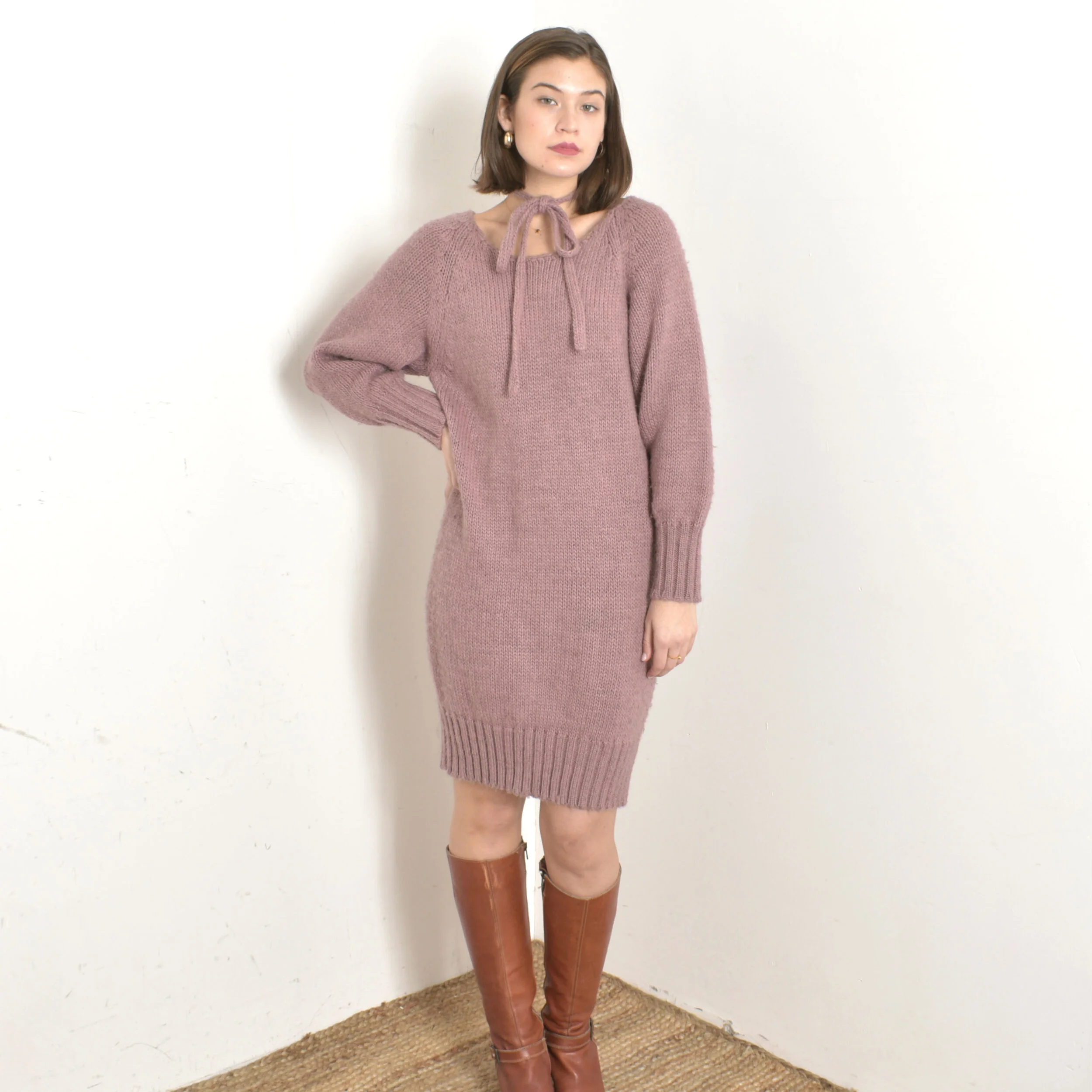 1980s Mauve Slouchy Sweater Dress-S/M/L  La Poubelle Vintage