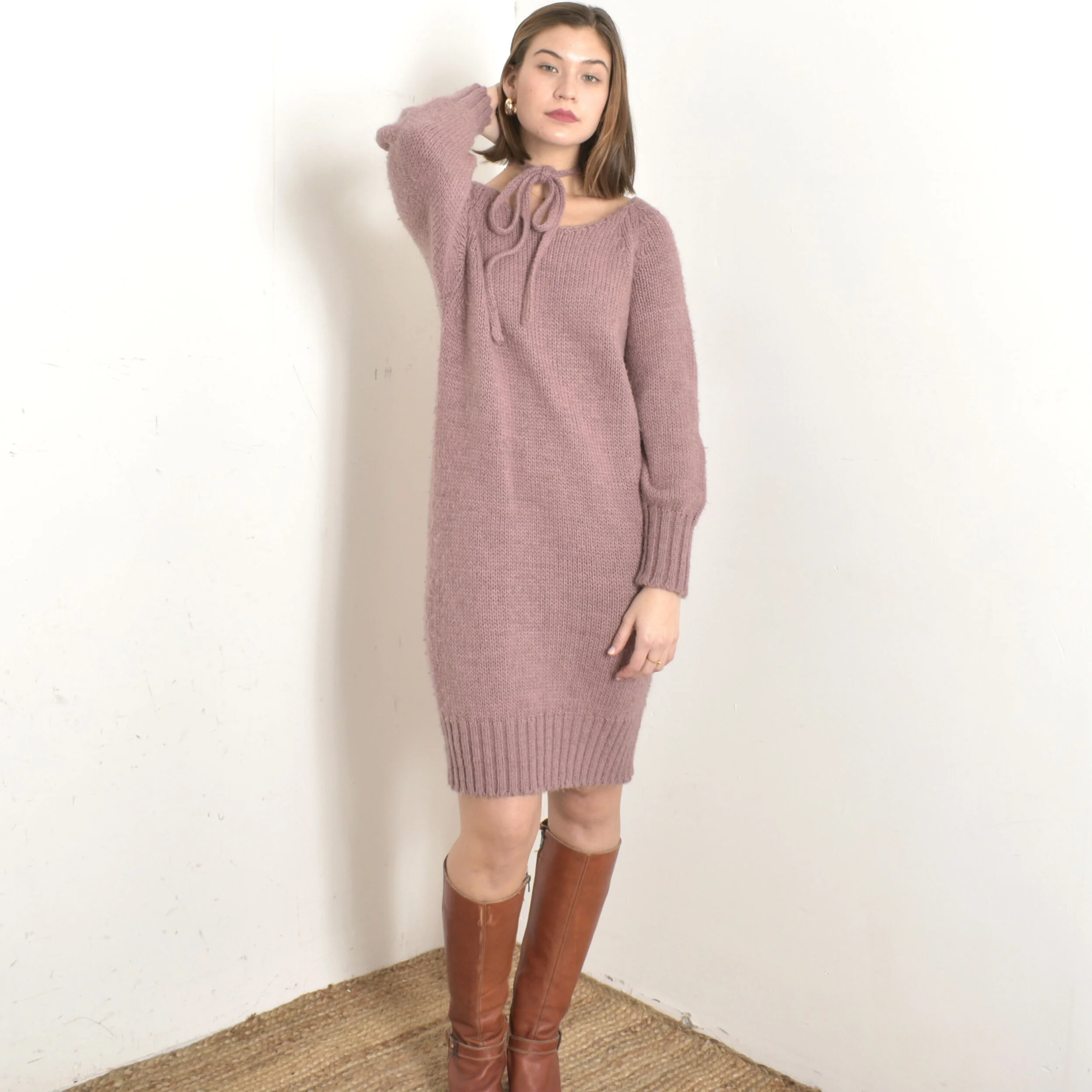 blue knit dress outfit Forever Young Ribbed Sweater Dress – Peacocks & Pearls Lexington main image 1