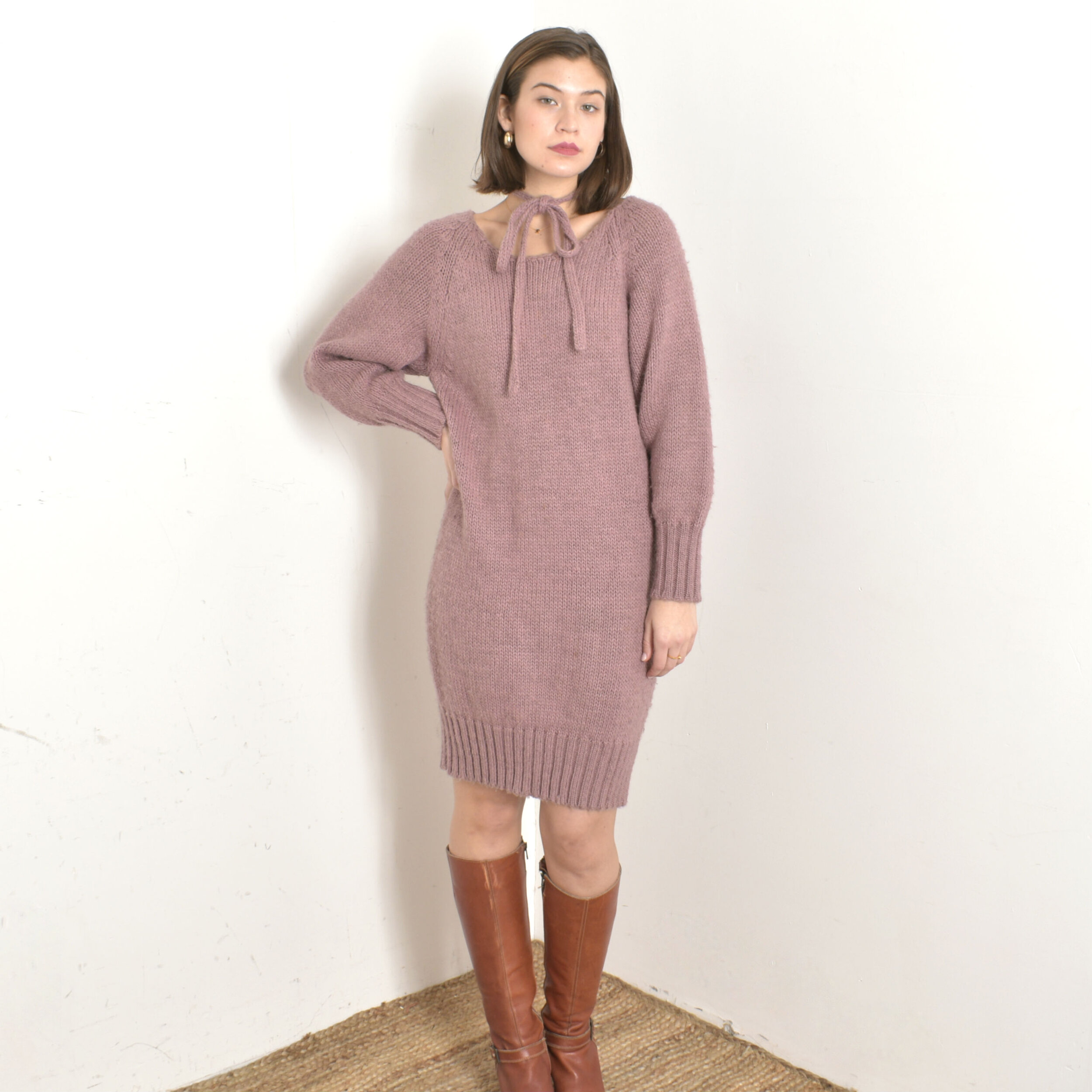 1980s Mauve Slouchy Sweater Dress-S/M/L