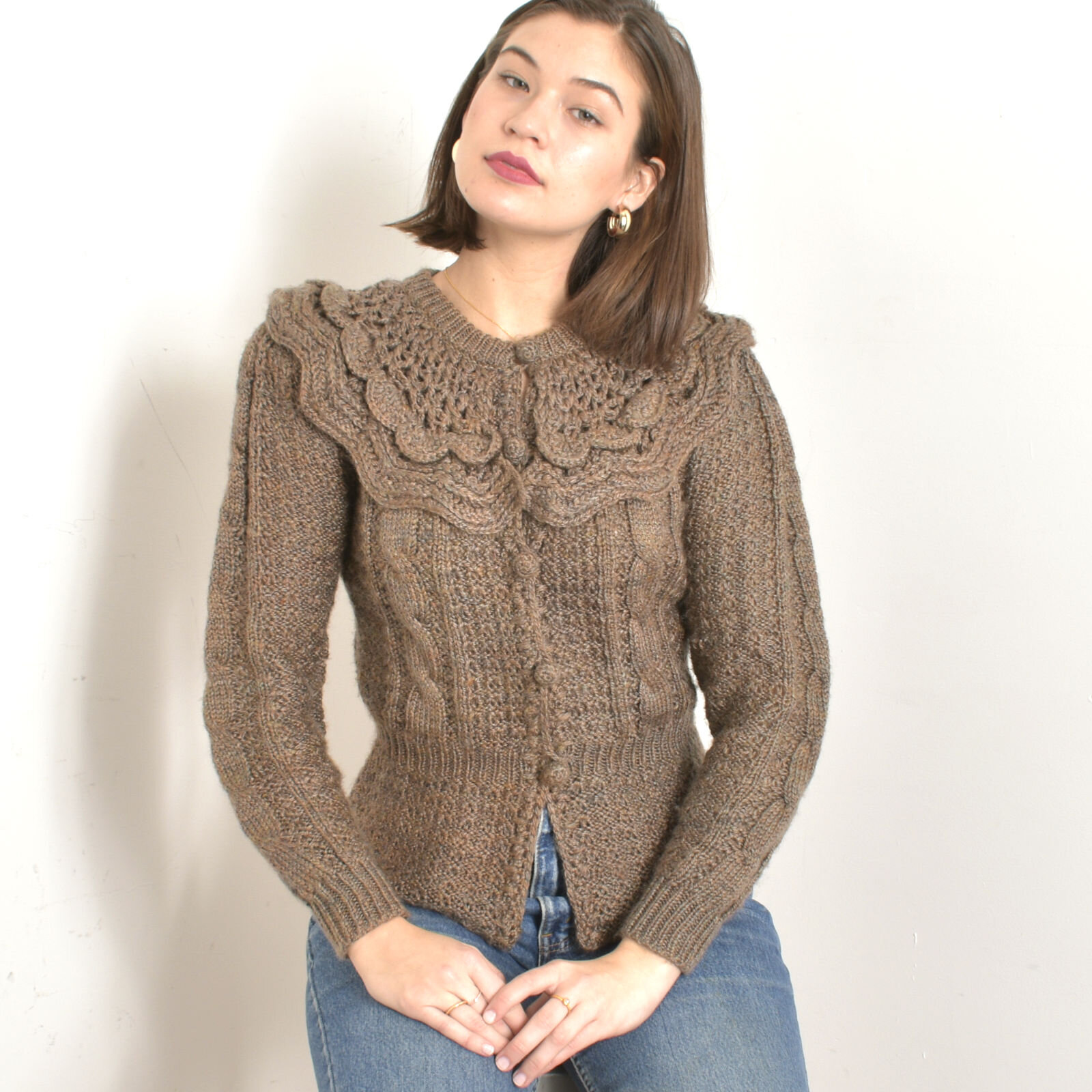 1980s Chunky Knit Collared Cardigan-small