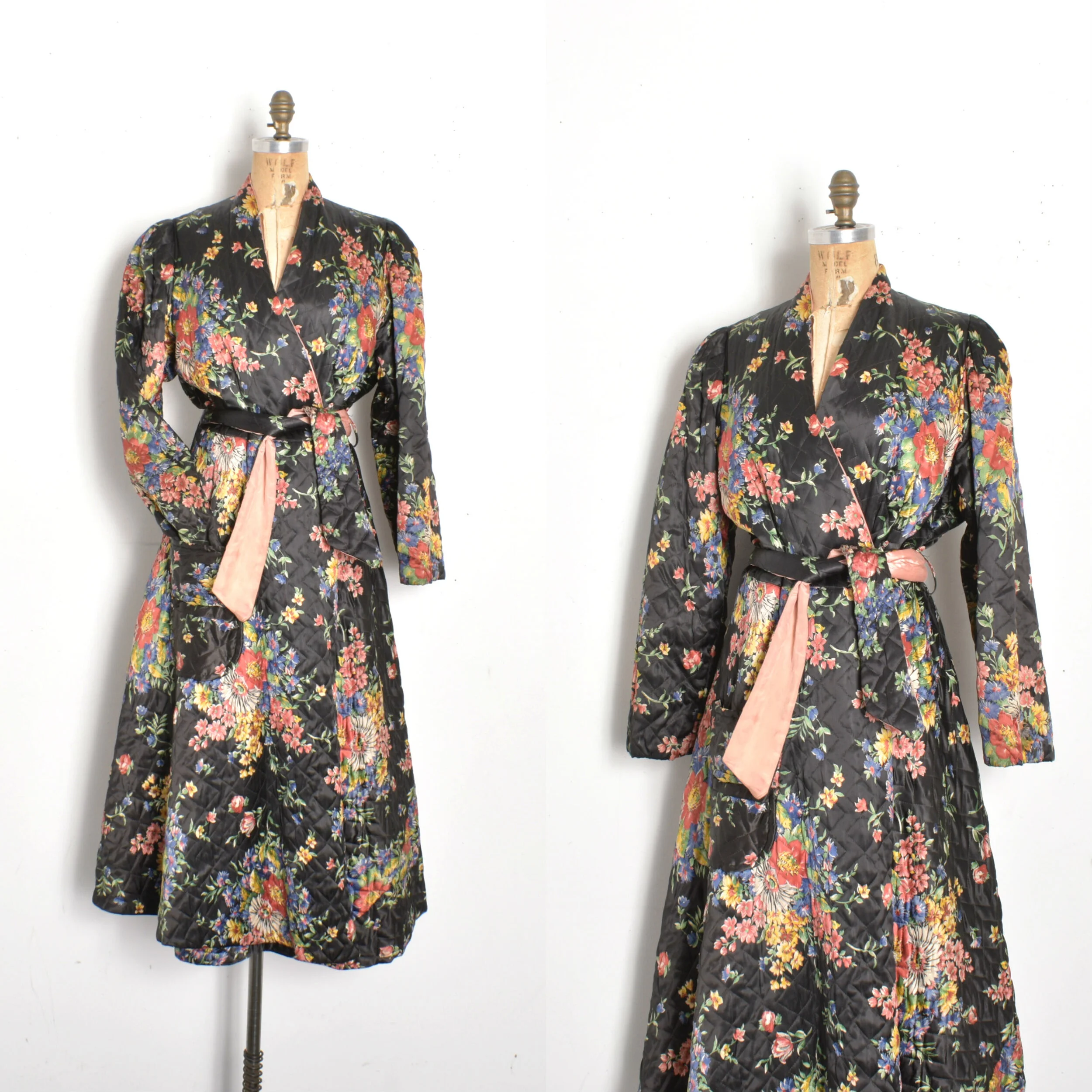 1940s Quilted Floral House Coat-M/L
