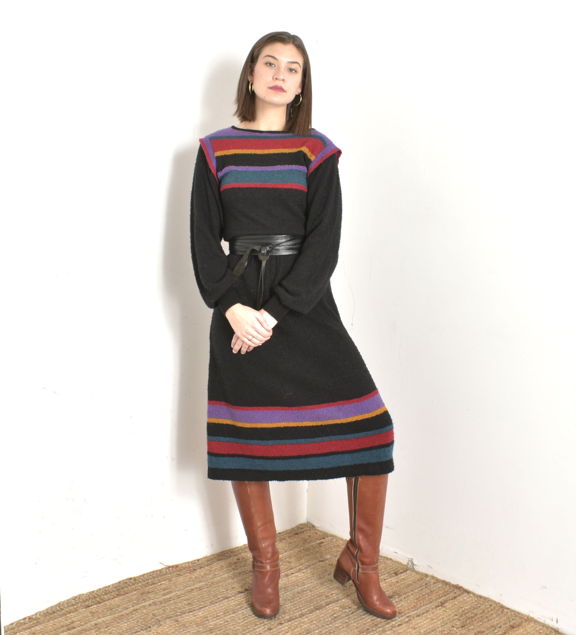 1970s Colorful Striped Sweater Dress-S/M