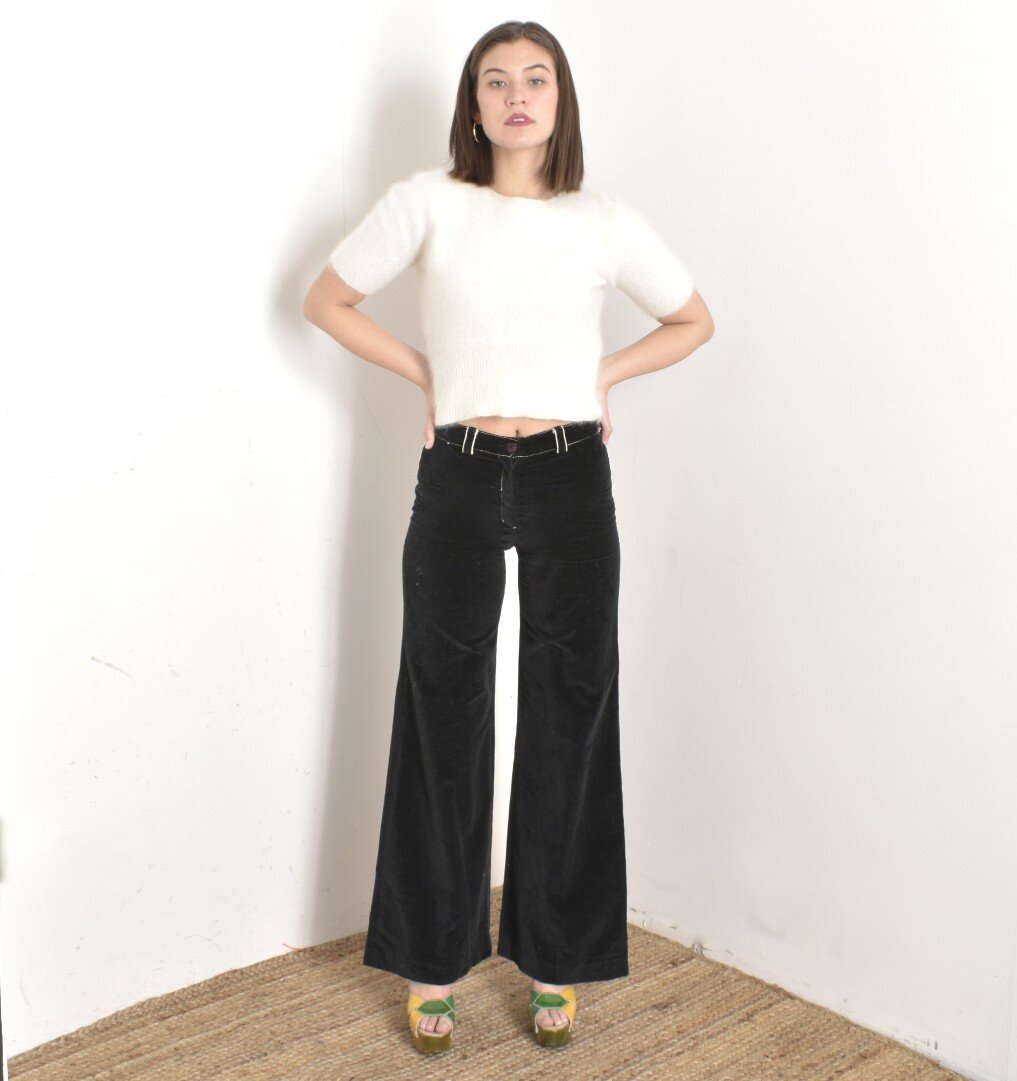 1970s Black Velvet Pants-small