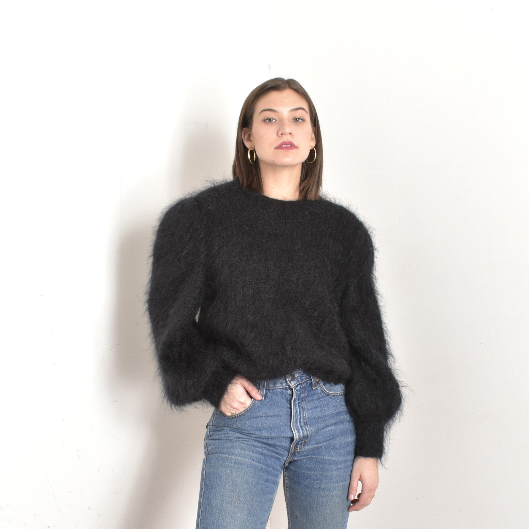 1980s Slouchy Black Mohair Sweater-M/L/XL