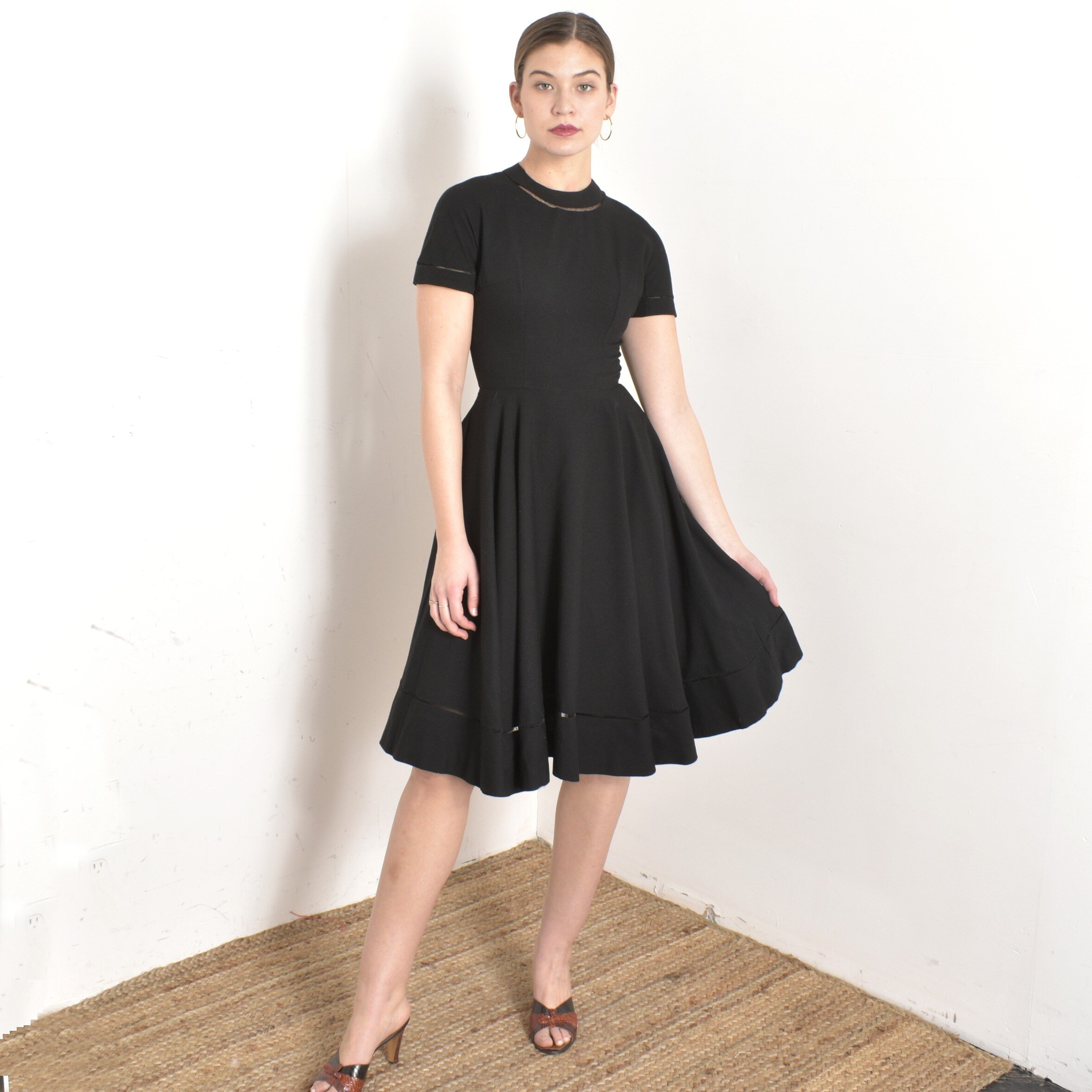 1950s Wool Jersey Fit and Flare Dress-XS