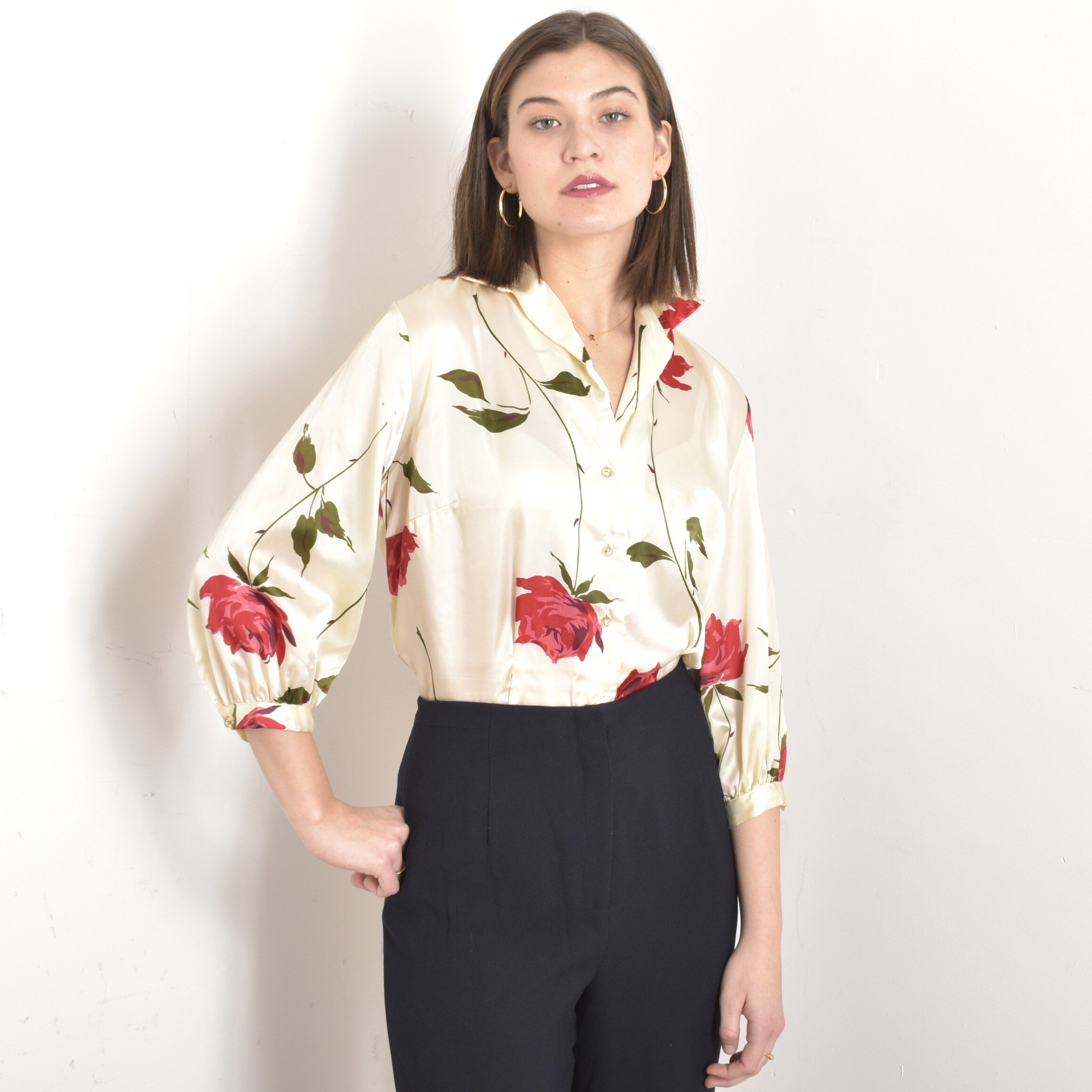 1950s Long Stemmed Rose Blouse-M/L
