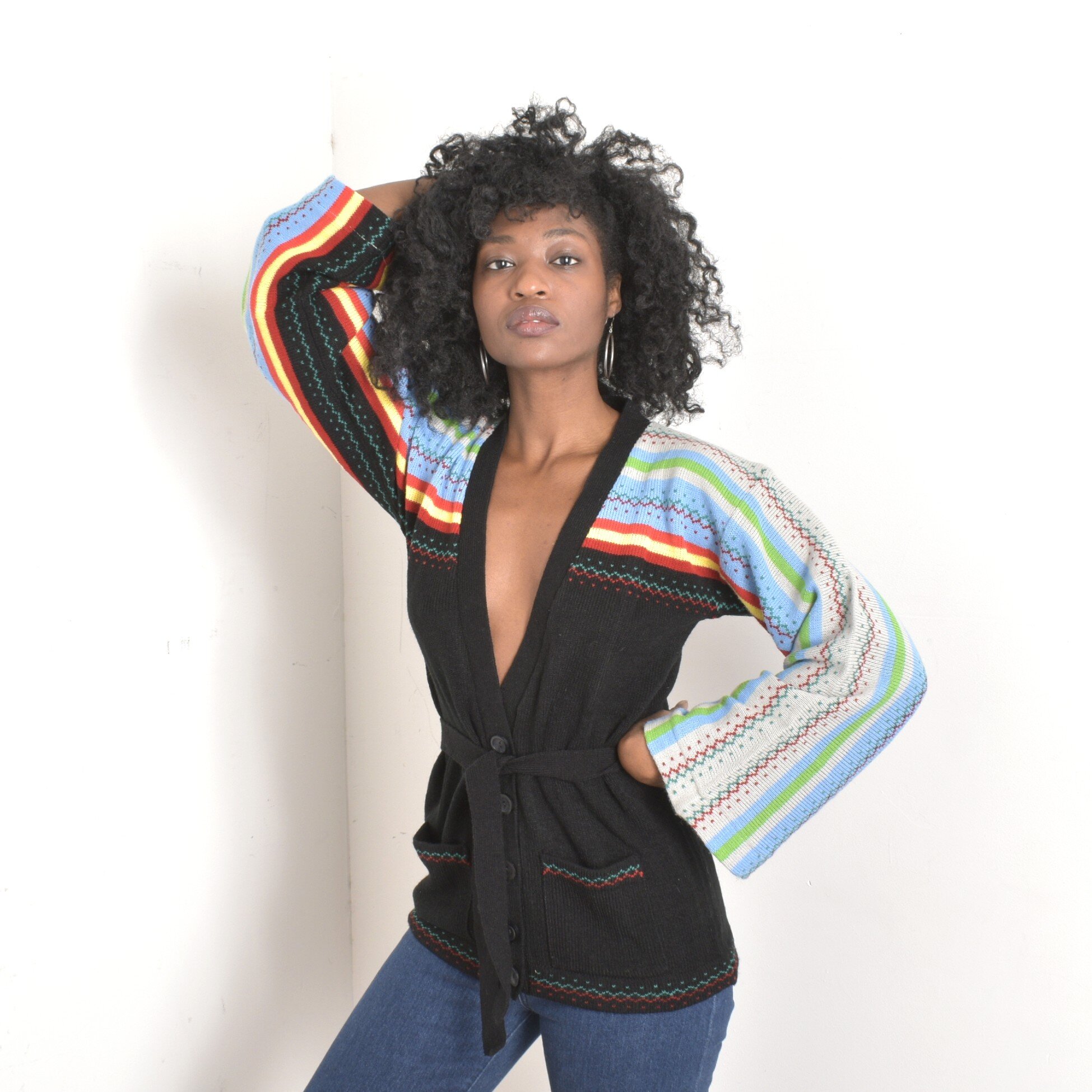 1970s Rainbow Stripe Belted Cardigan-S/M