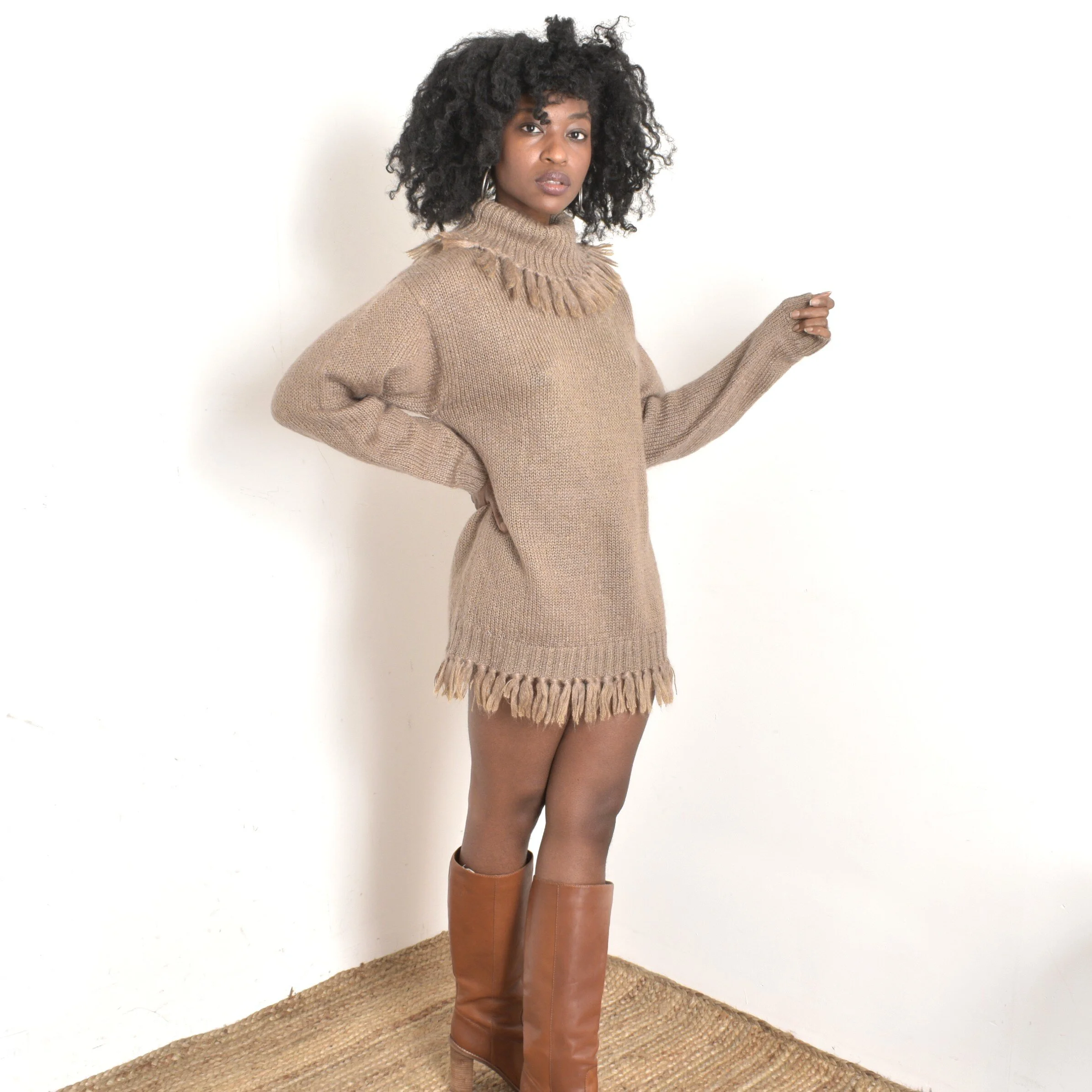 1980s Fringe Knit Mini Dress-S/M/L  La Poubelle Vintage