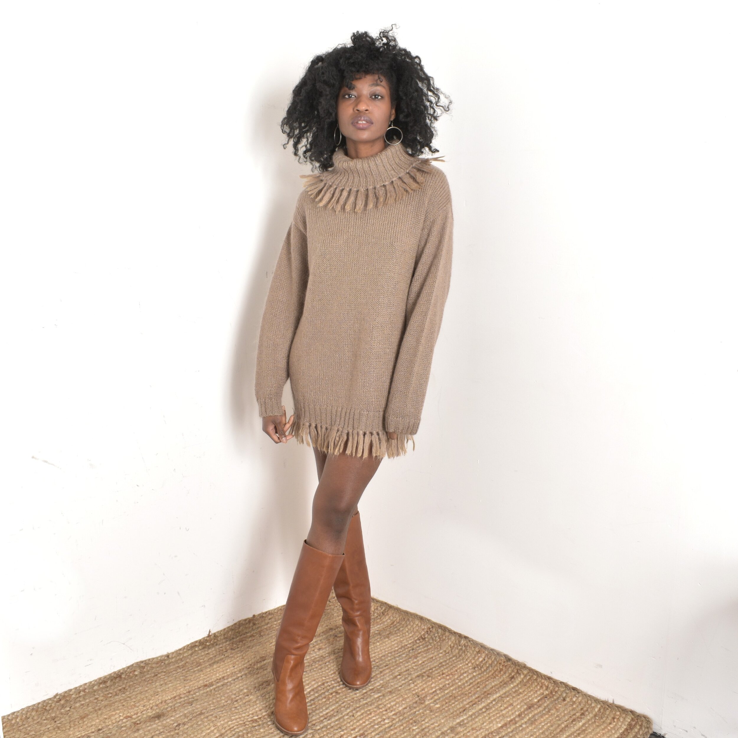 1980s Fringe Knit Mini Dress-S/M/L