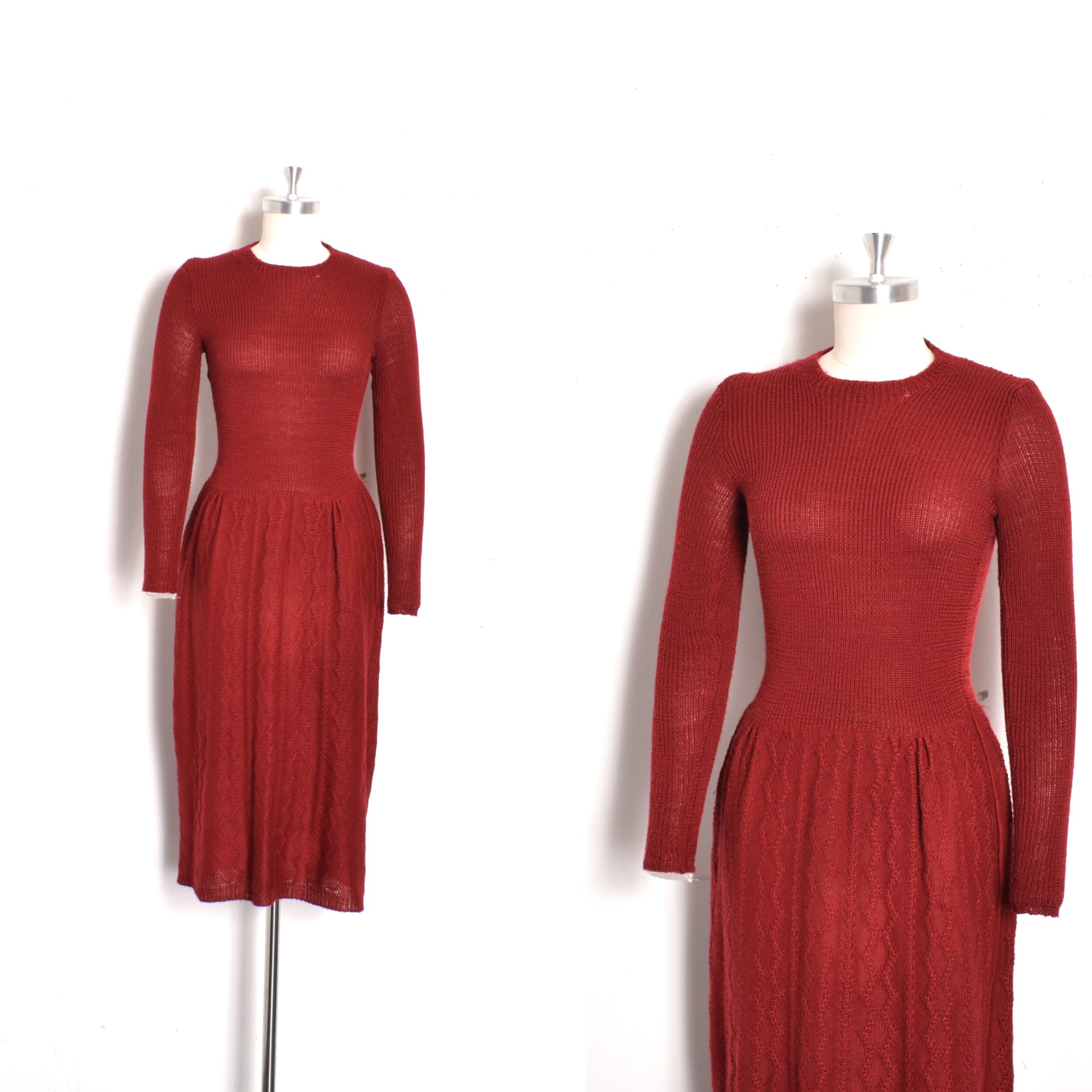 1970s Burgundy Italian Knit Dress-XS/S/M