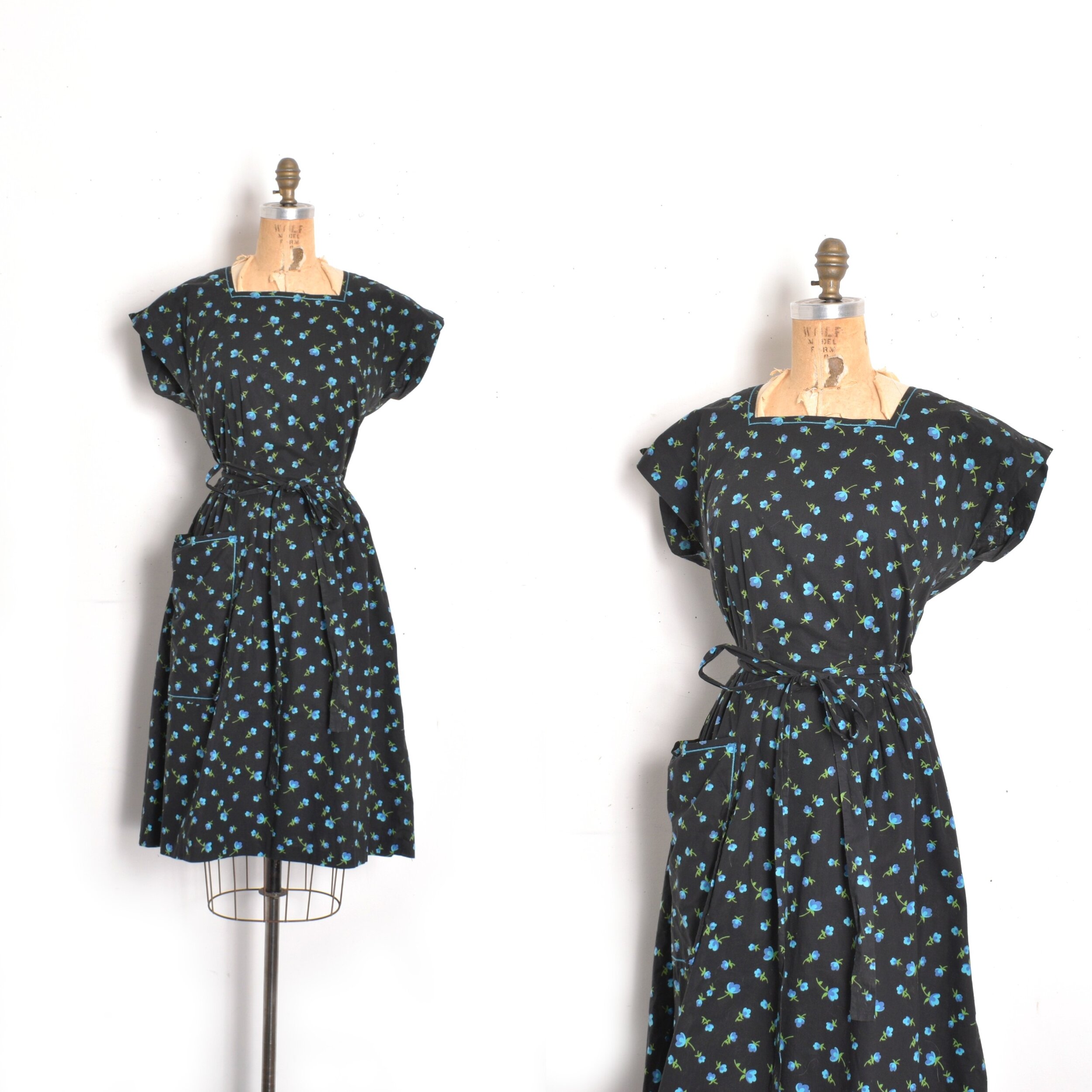 1950s Swirl Floral Print Wrap Dress-M/L