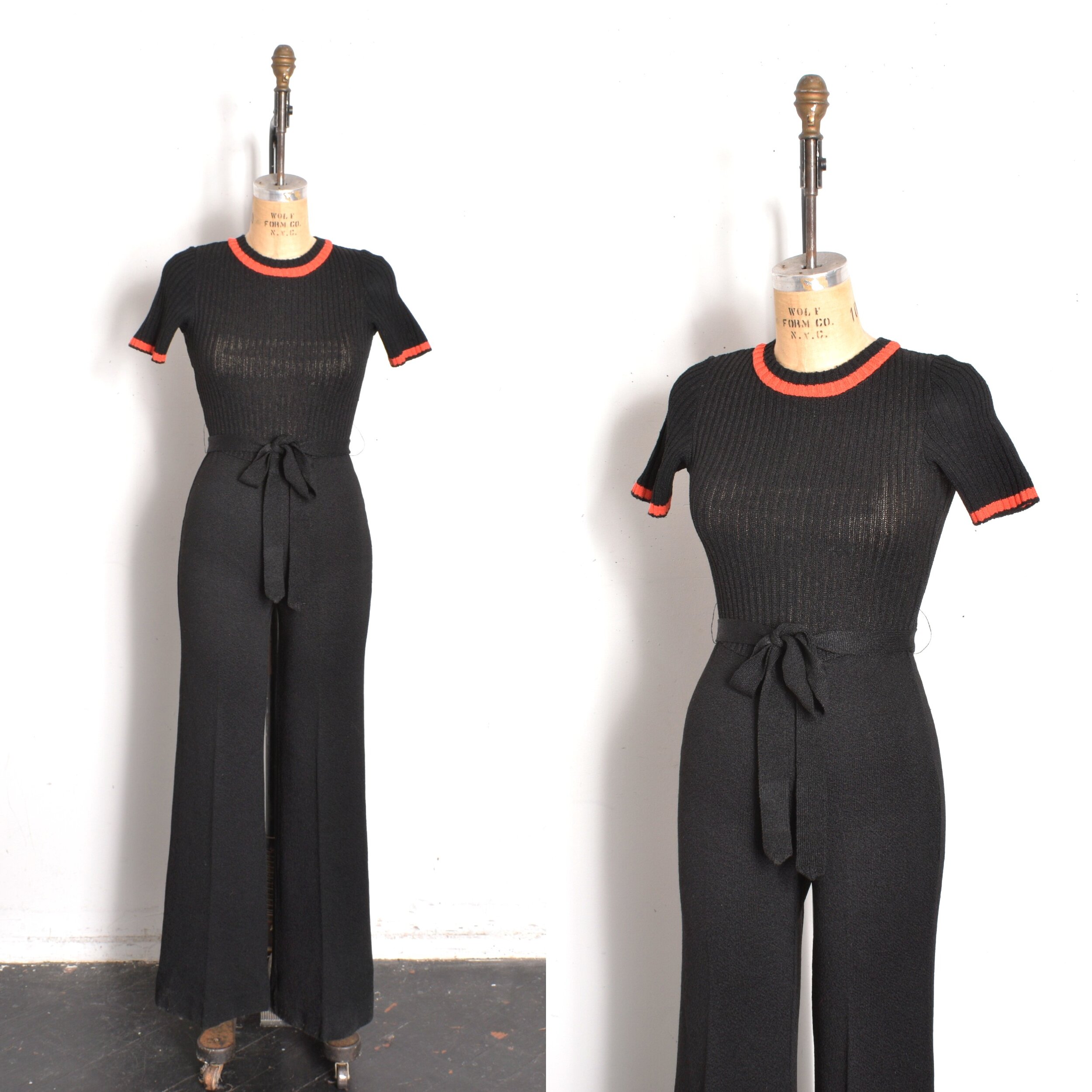 1960s Black Knit Jumpsuit-XS/S
