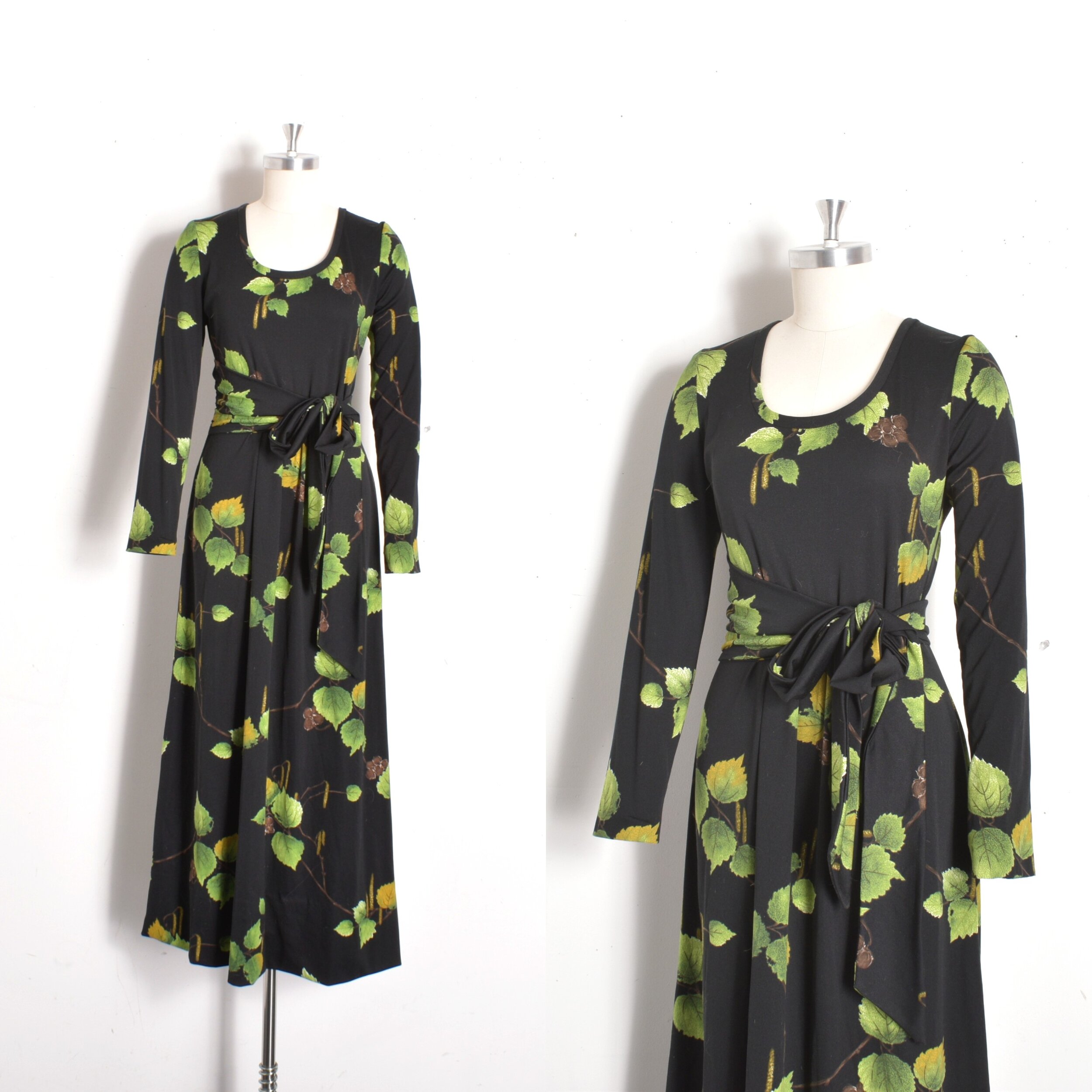 1970s Leaf Print Maxi Dress-medium