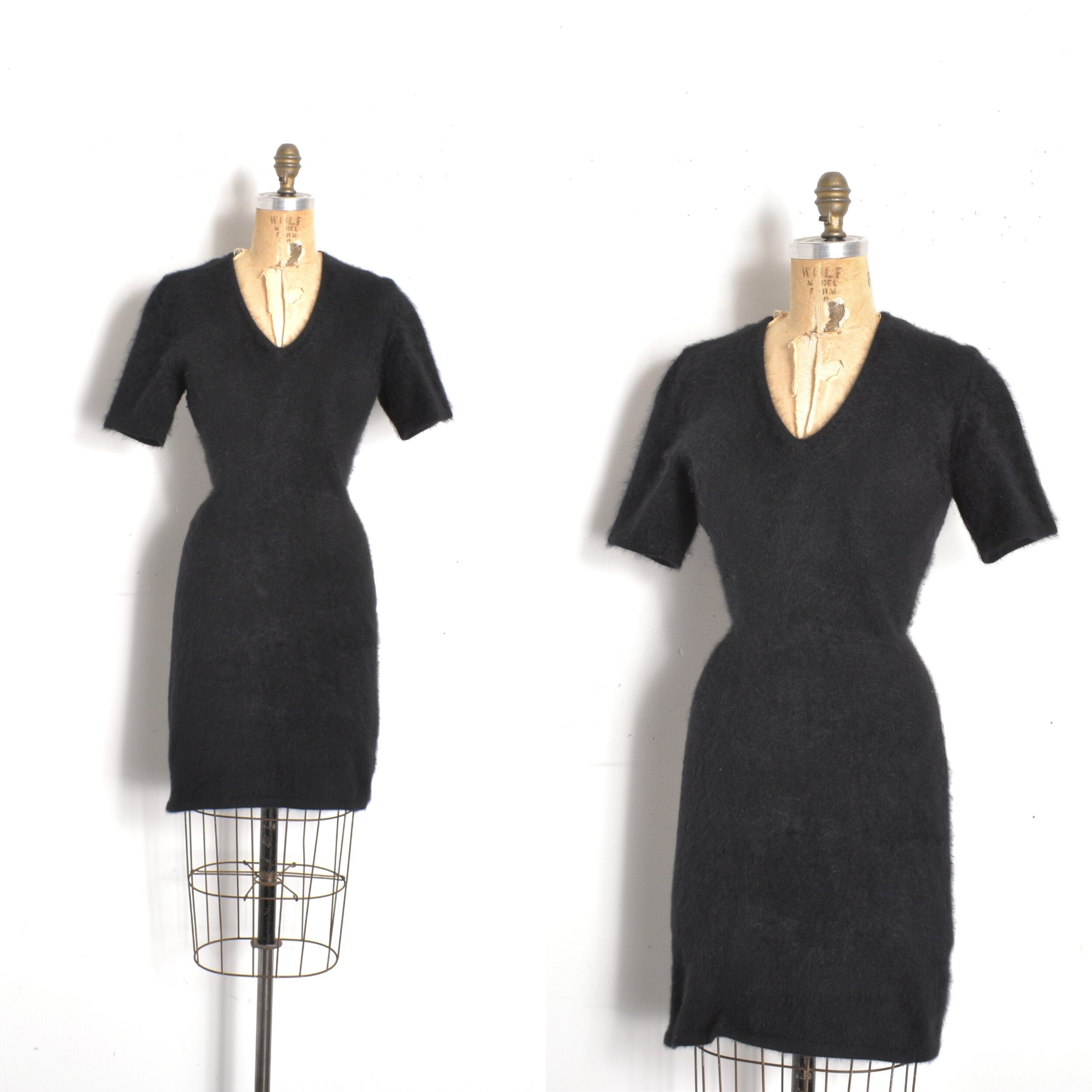 1990s Black Angora Knit Mini Dress-medium