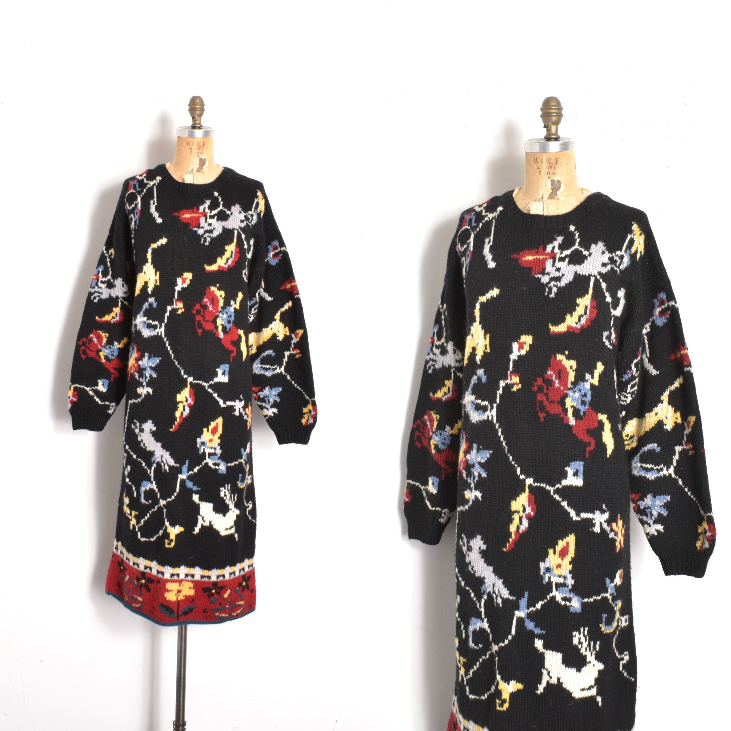 1980s Wild Woodland Creatures Sweater Dress-M/L