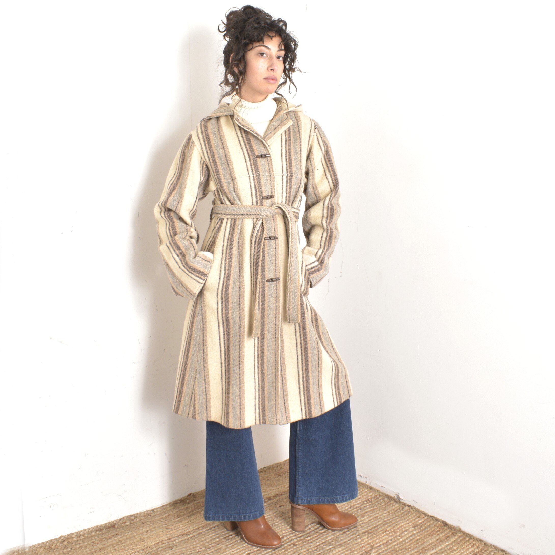 1970s Striped Wool Blanket Coat-S/M