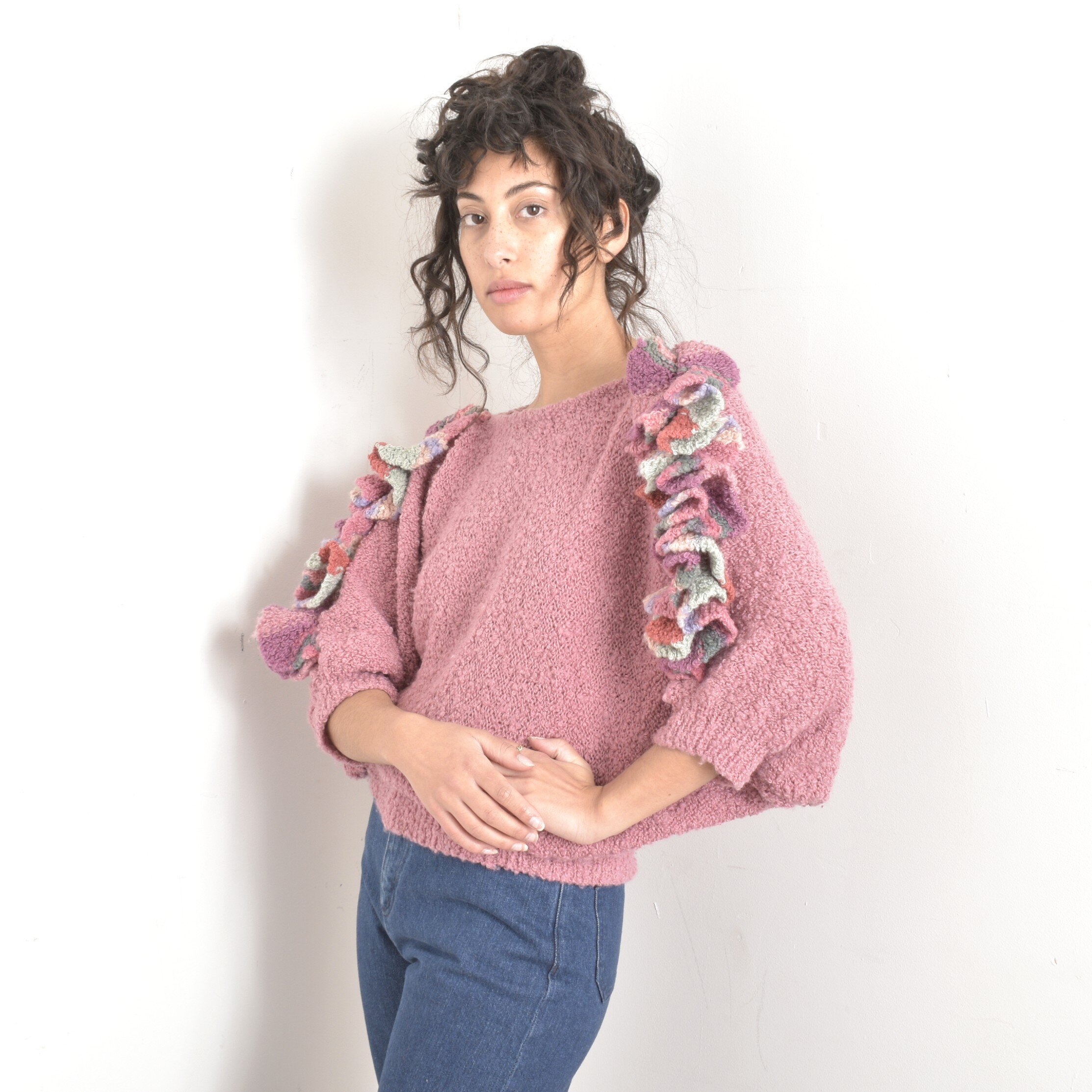 1980s Ruffled Batwing Sleeve Sweater-S/M/L