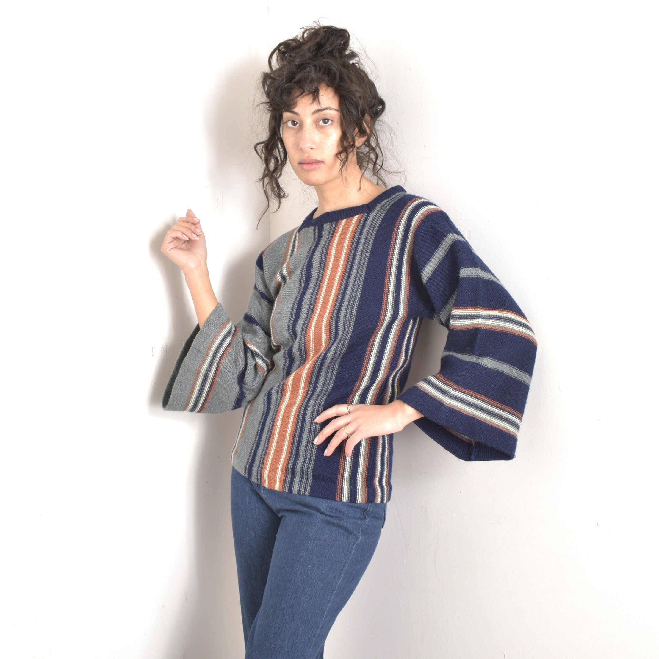 1970s Striped Bell Sleeve Sweater-S/M