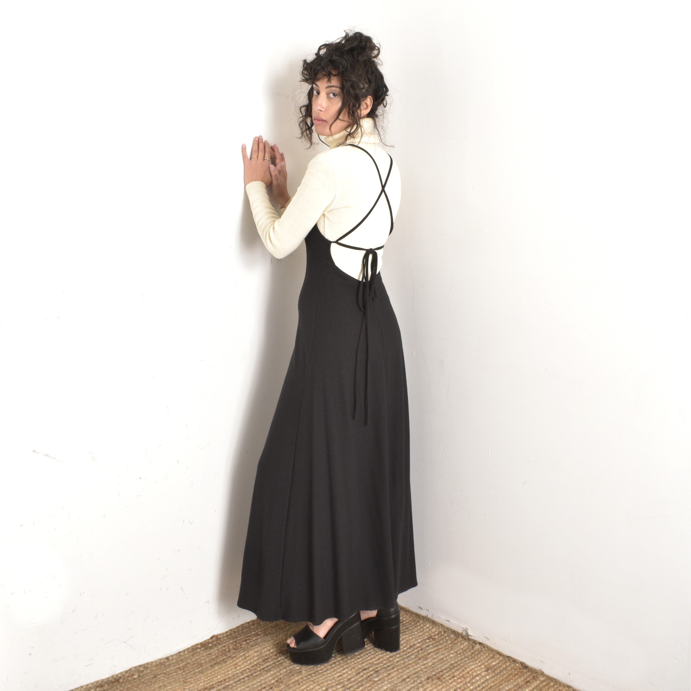 navy blue dress for baby girl 90s Black Long Dress: Asian Inspired Halter Gown main image 1