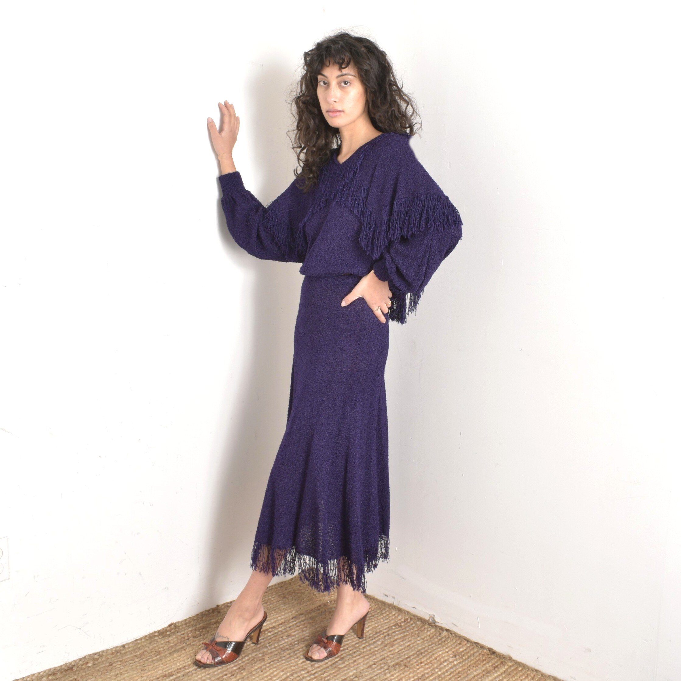 1980s Purple Fringe Knit Set-S/M
