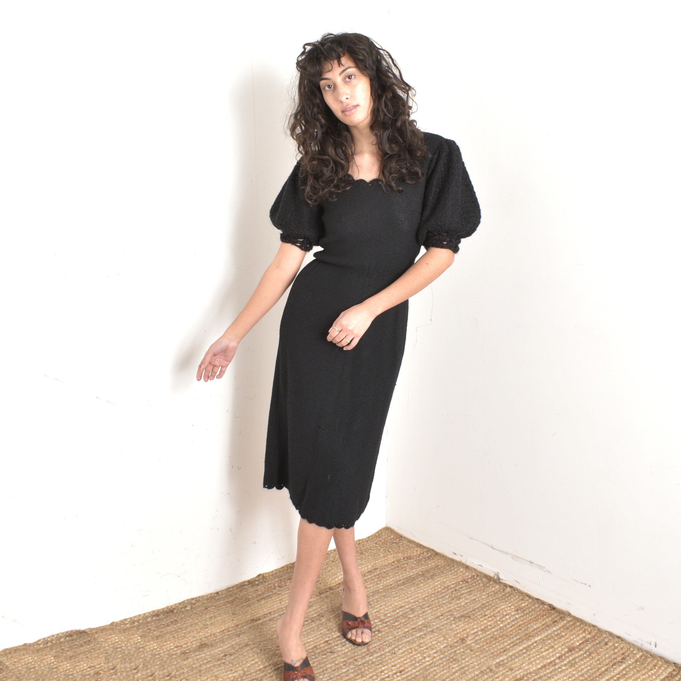 1980s Oscar de la Renta Puff Sleeve Knit dress-S/M