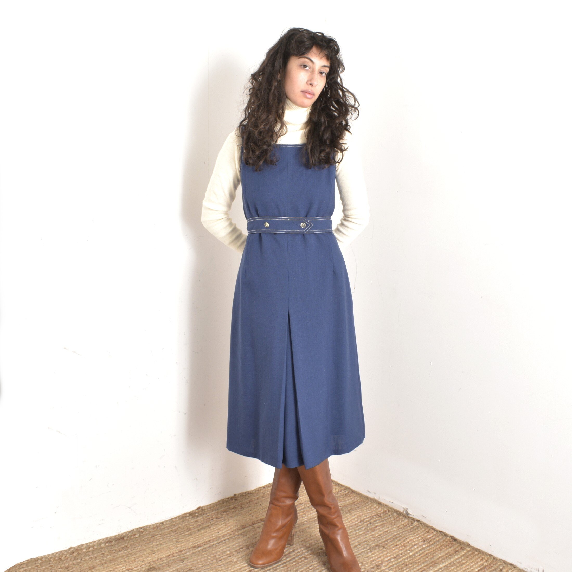 1960s Navy Belted Jumper Dress-M/L La Poubelle Vintage 1960s Navy Belted Jumper Dress-M/L La Poubelle Vintage