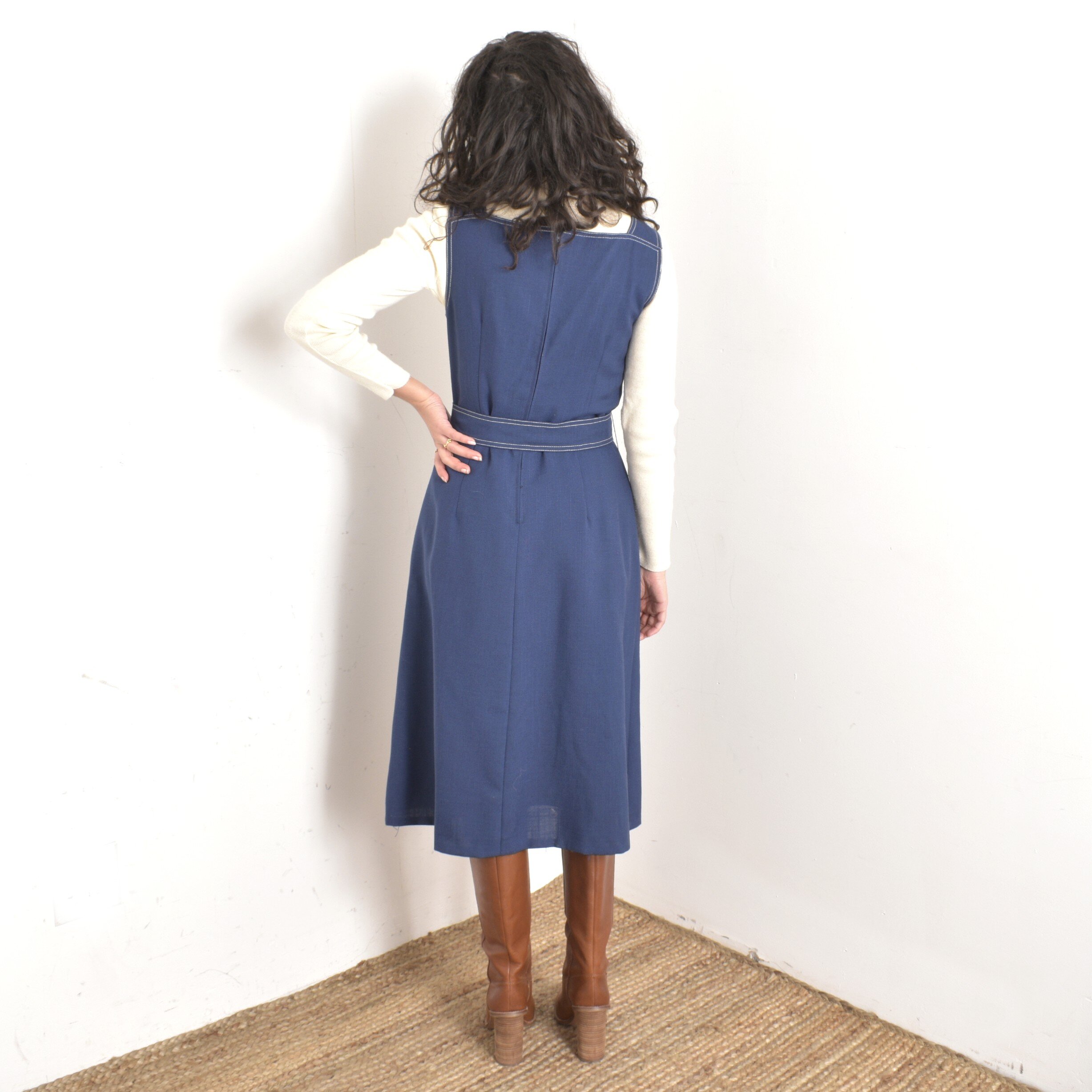 1960s Navy Belted Jumper Dress-M/L  La Poubelle Vintage