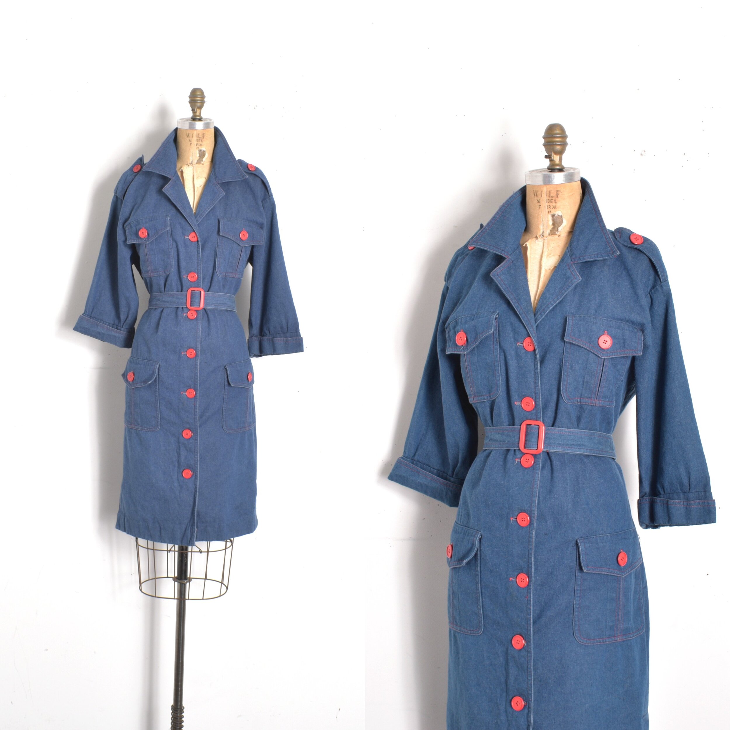 1980s Belted Denim Trench Dress-large