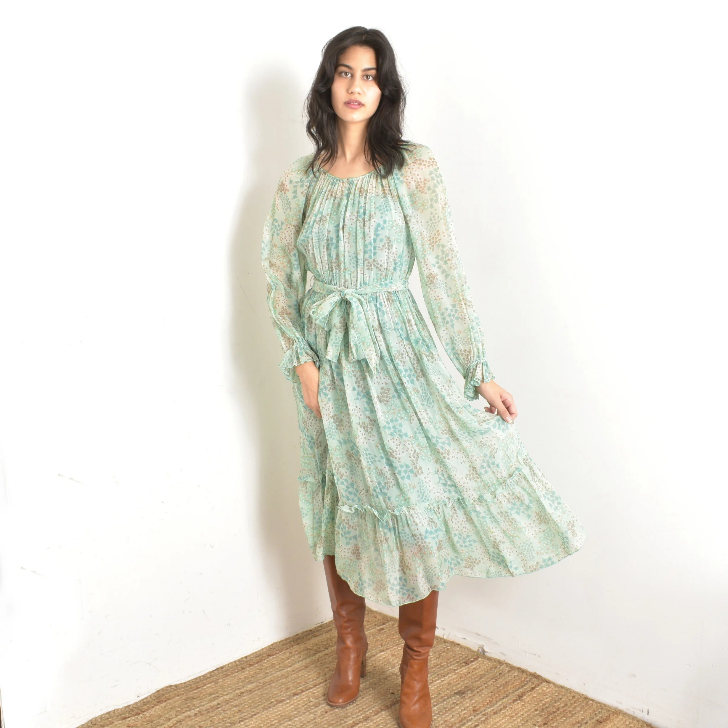 green sequence dress Peasant Maxi Dress- Green main image 1