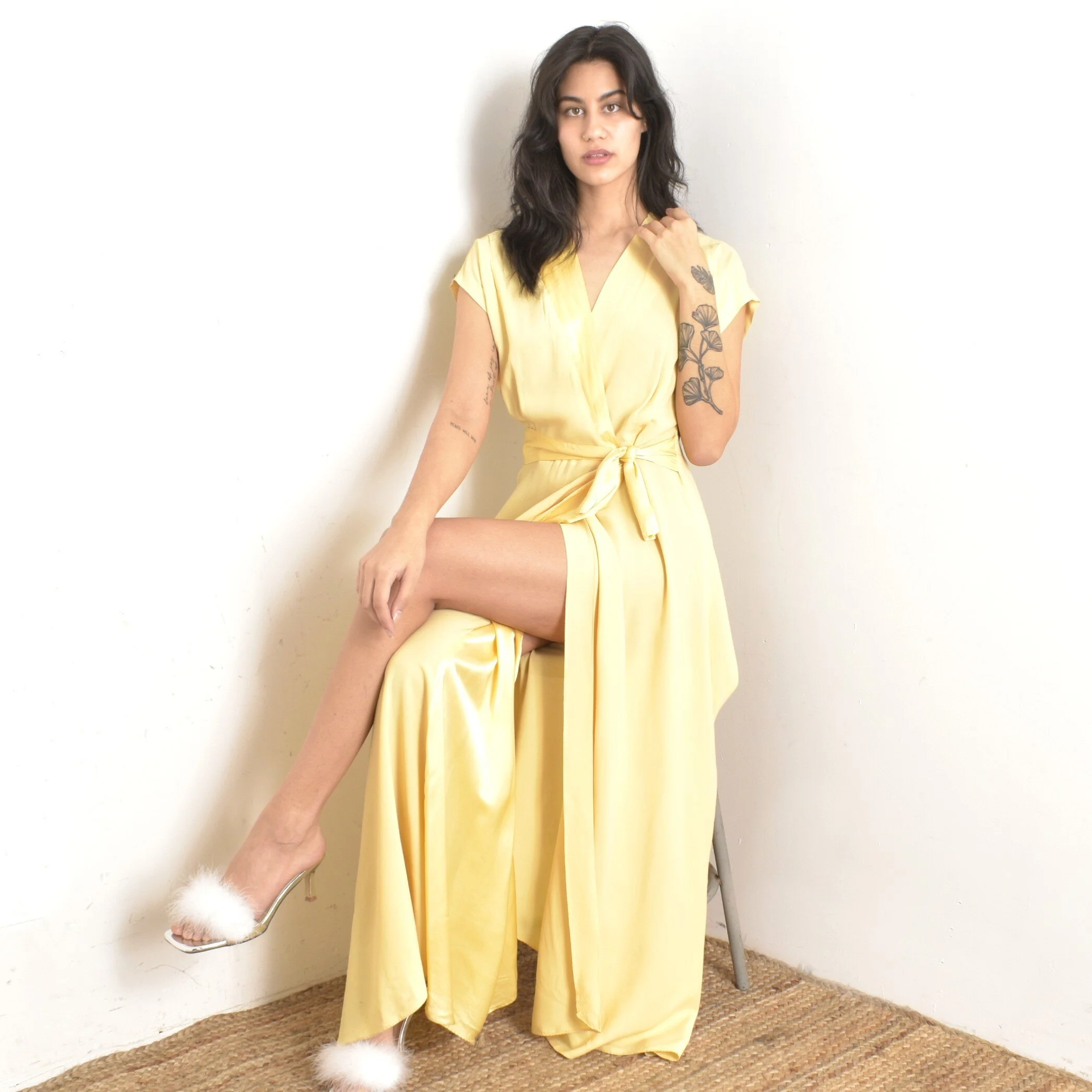 1940s Yellow Rayon Satin Dressing Gown-medium  La Poubelle Vintage