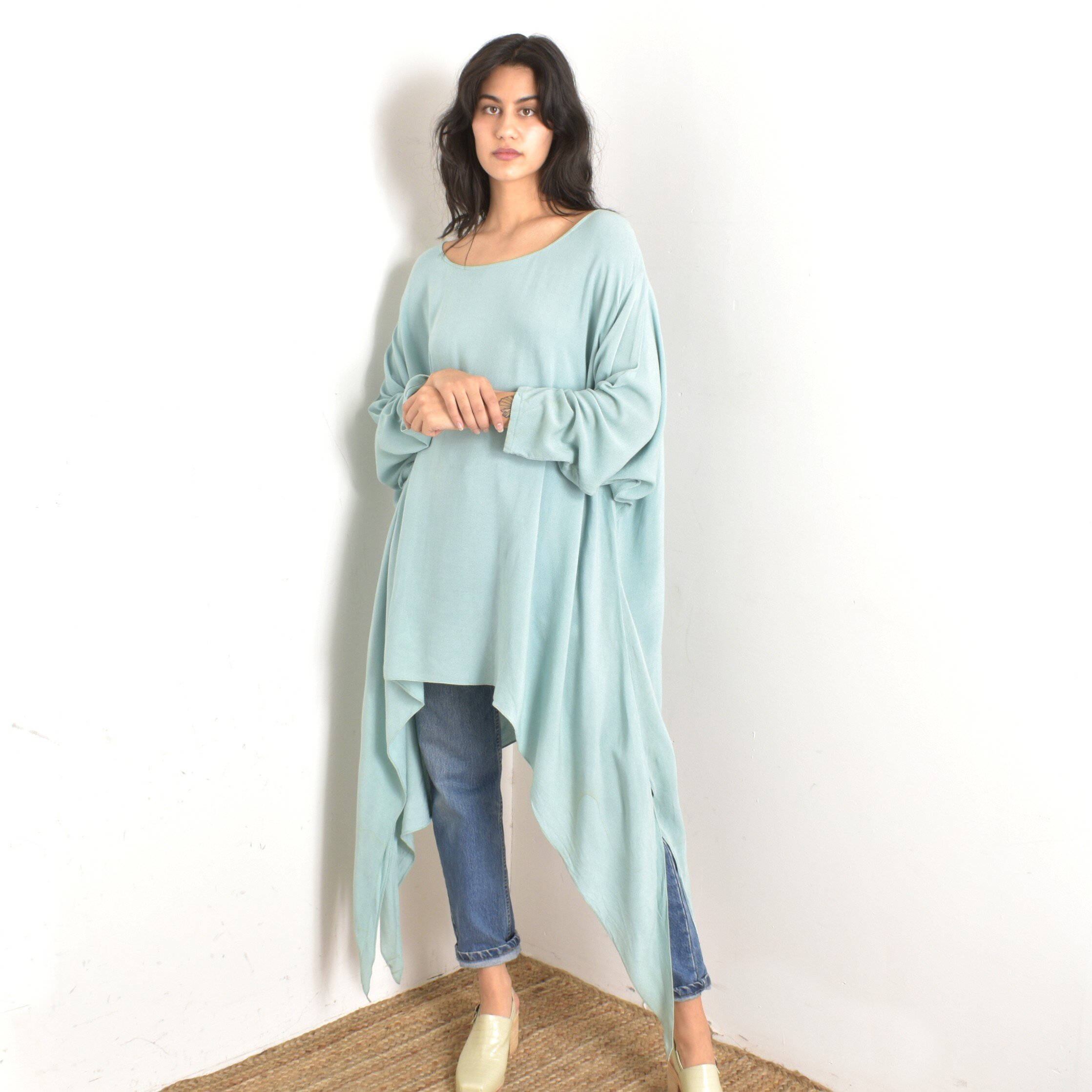 1980s Draped Linen Multi-Tie Tunic Blouse-Free Size