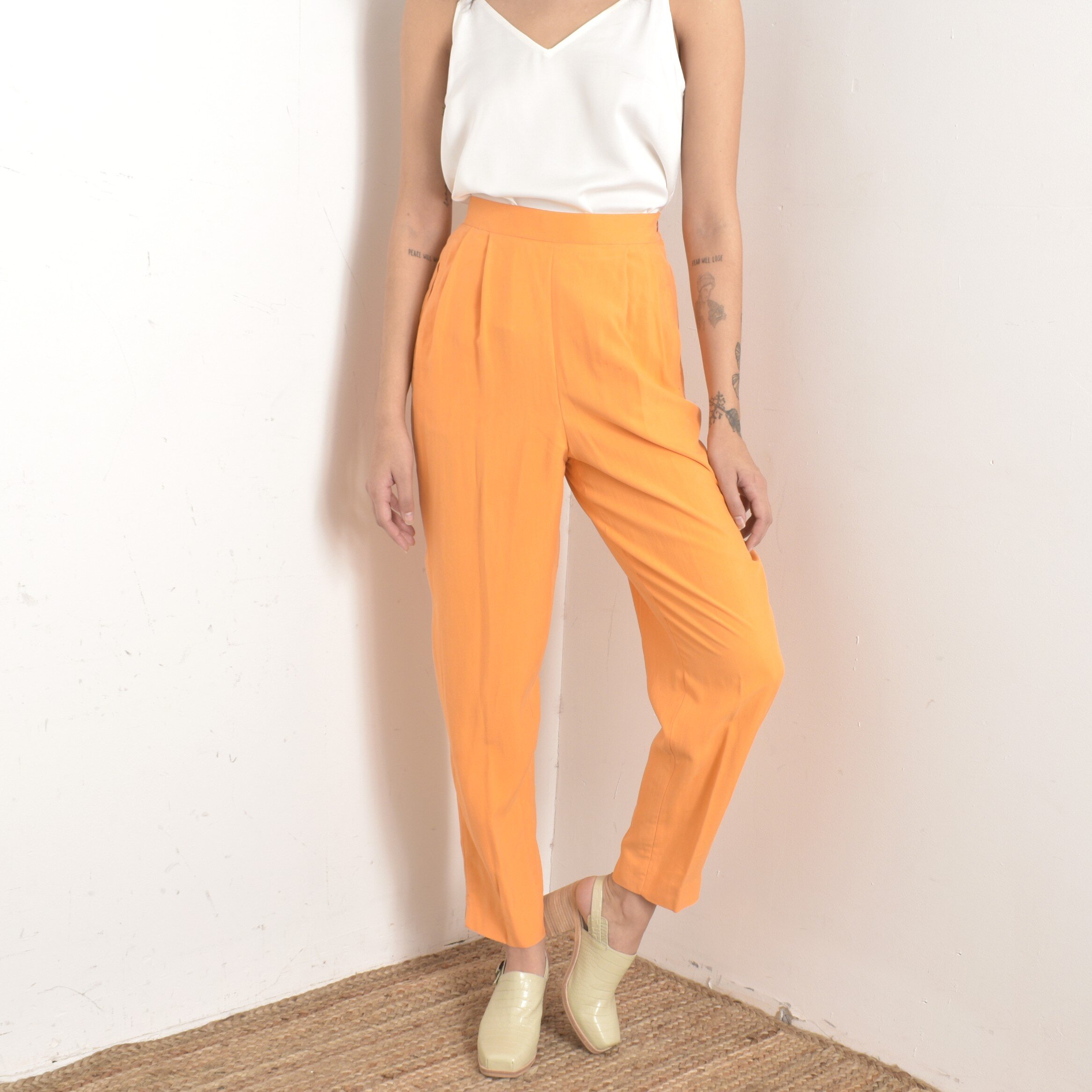 1980s Deadstock Tangerine Silk Trousers-medium