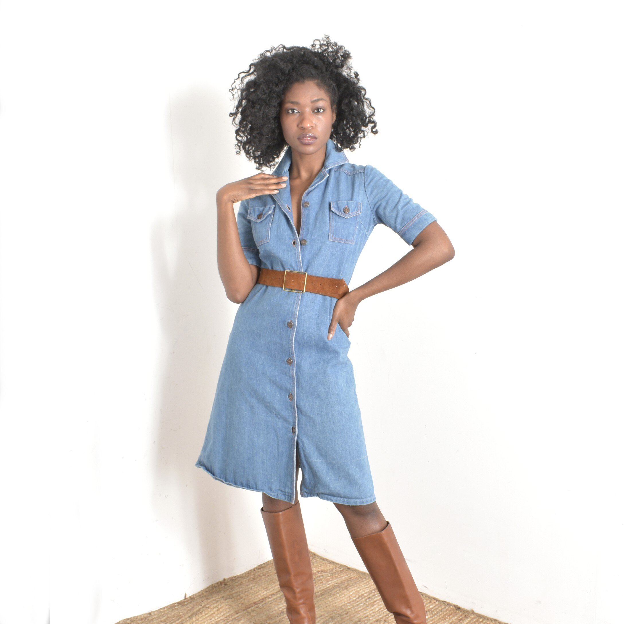 1970s Light Denim Shirtdress-small