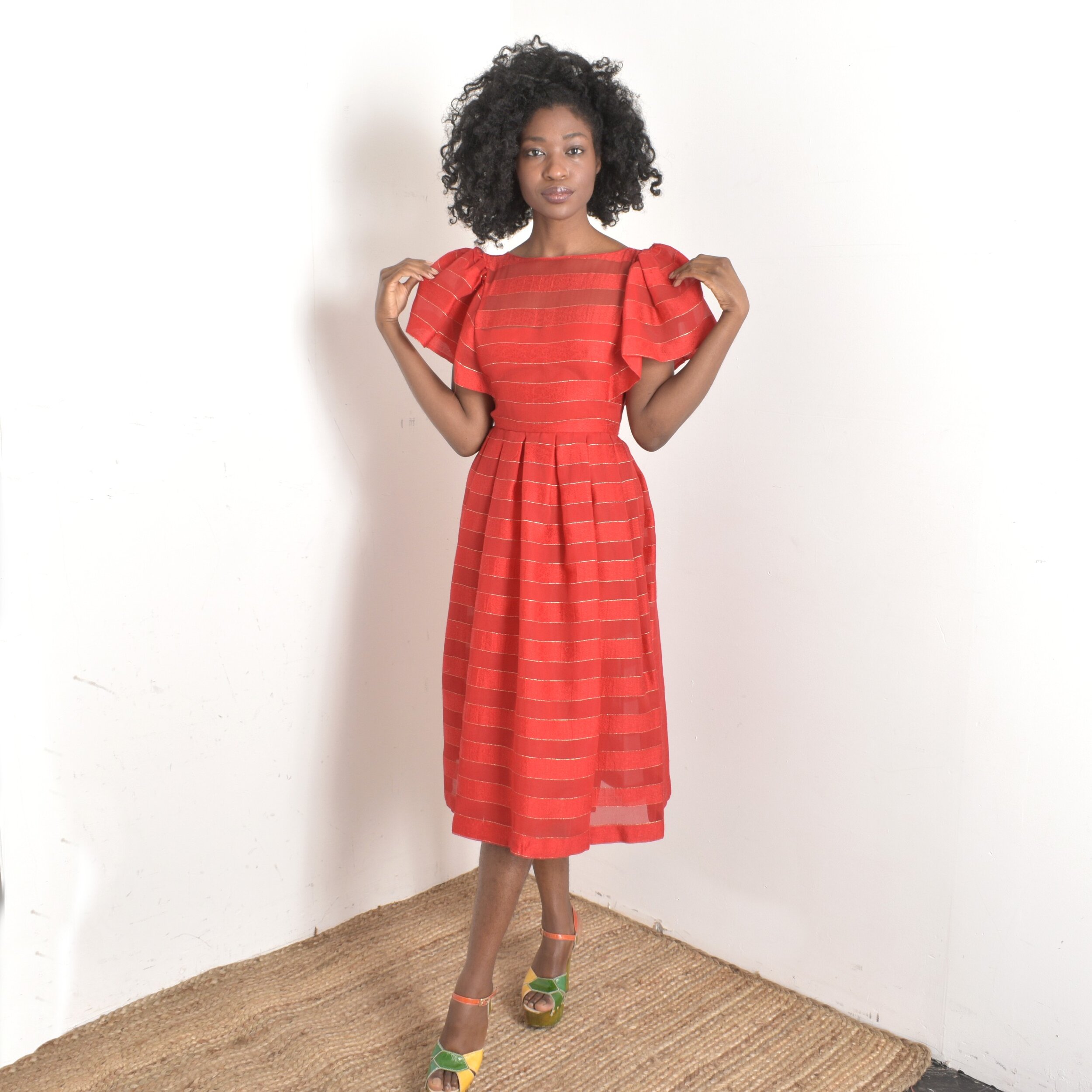 1980s Albert Nipon Striped Silk Dress-small