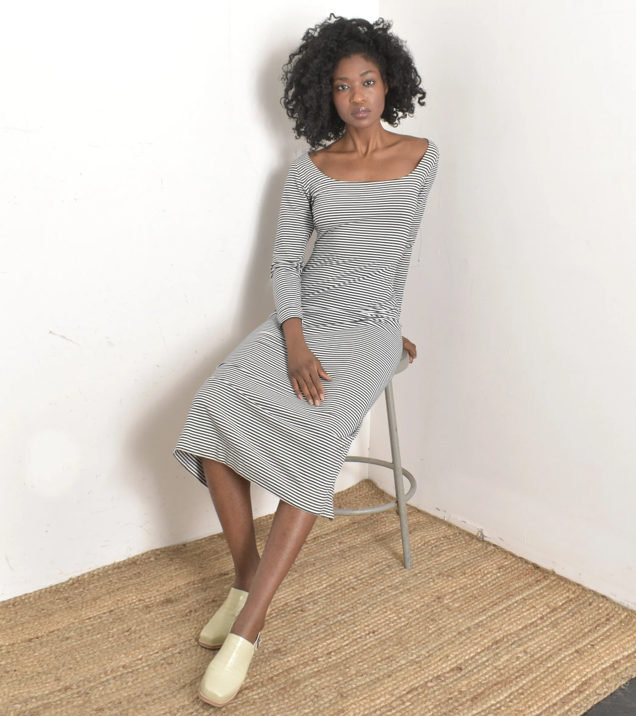 90s Navy Striped BodyCon Dress-S/M — La Poubelle Vintage