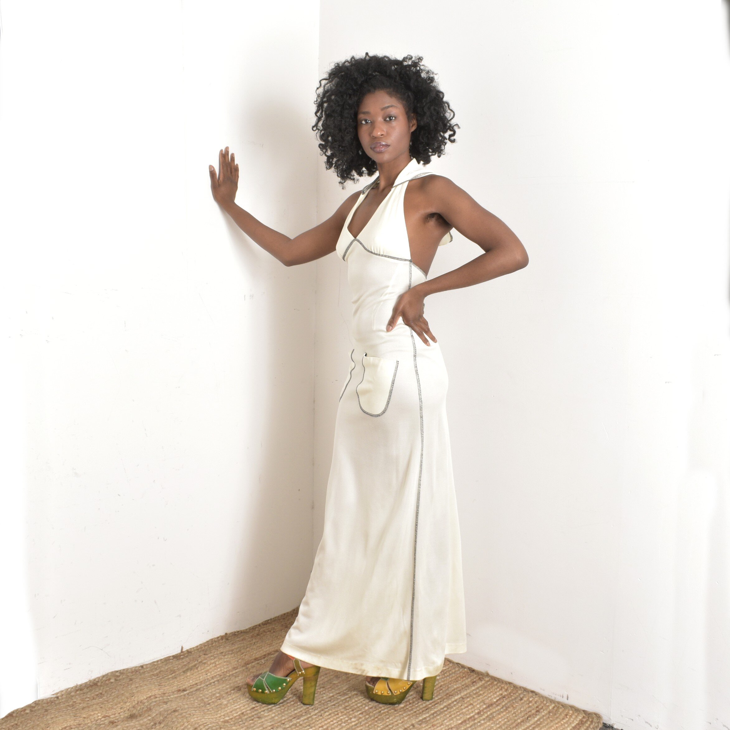 1970s Backless Hooded Maxi Dress-XS/S