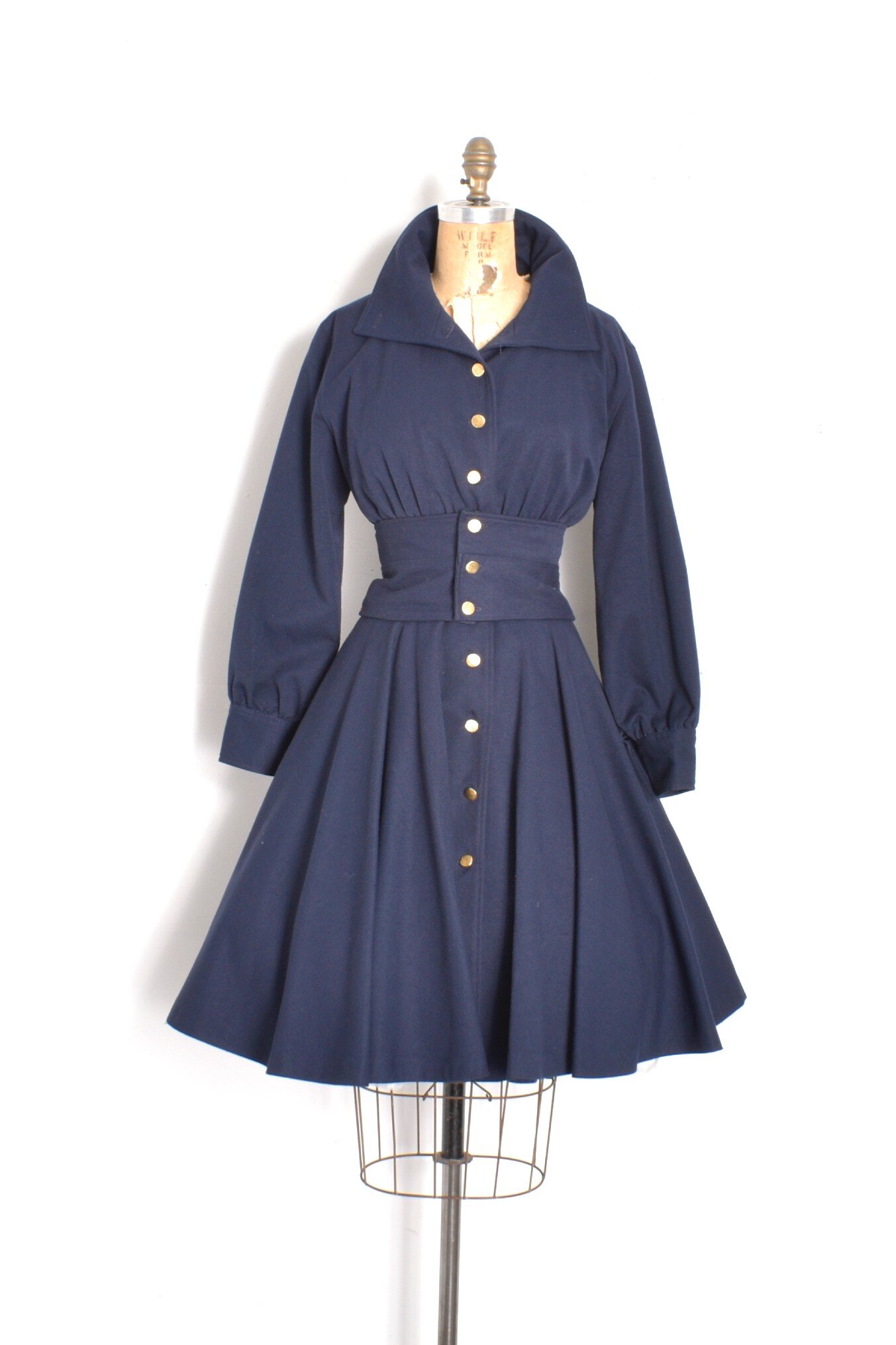 1980s Navy Corseted Shirtdress-S/M