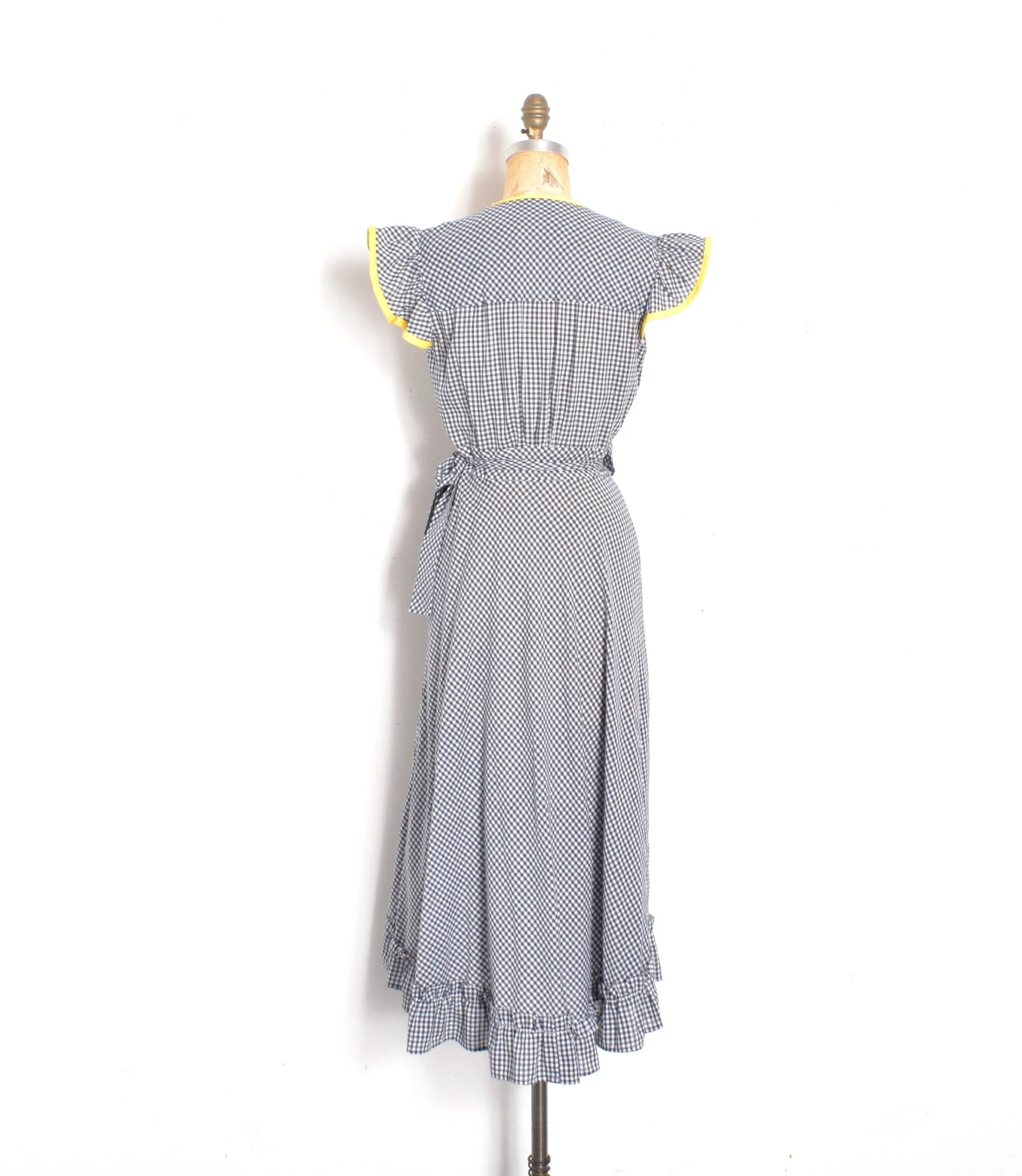 1970s Young Edwardian Gingham Wrap Dress-small  La Poubelle Vintage