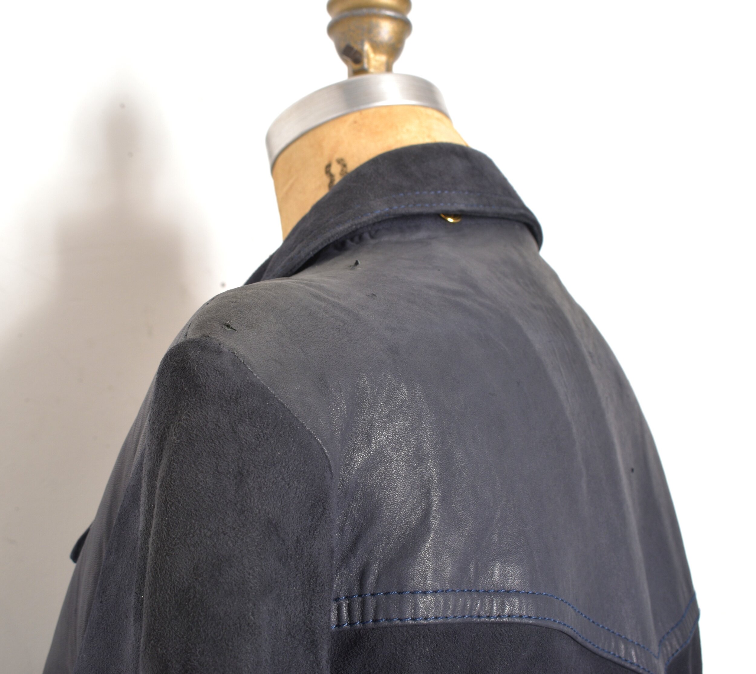 1970s blue suede and leather jacket1.jpeg