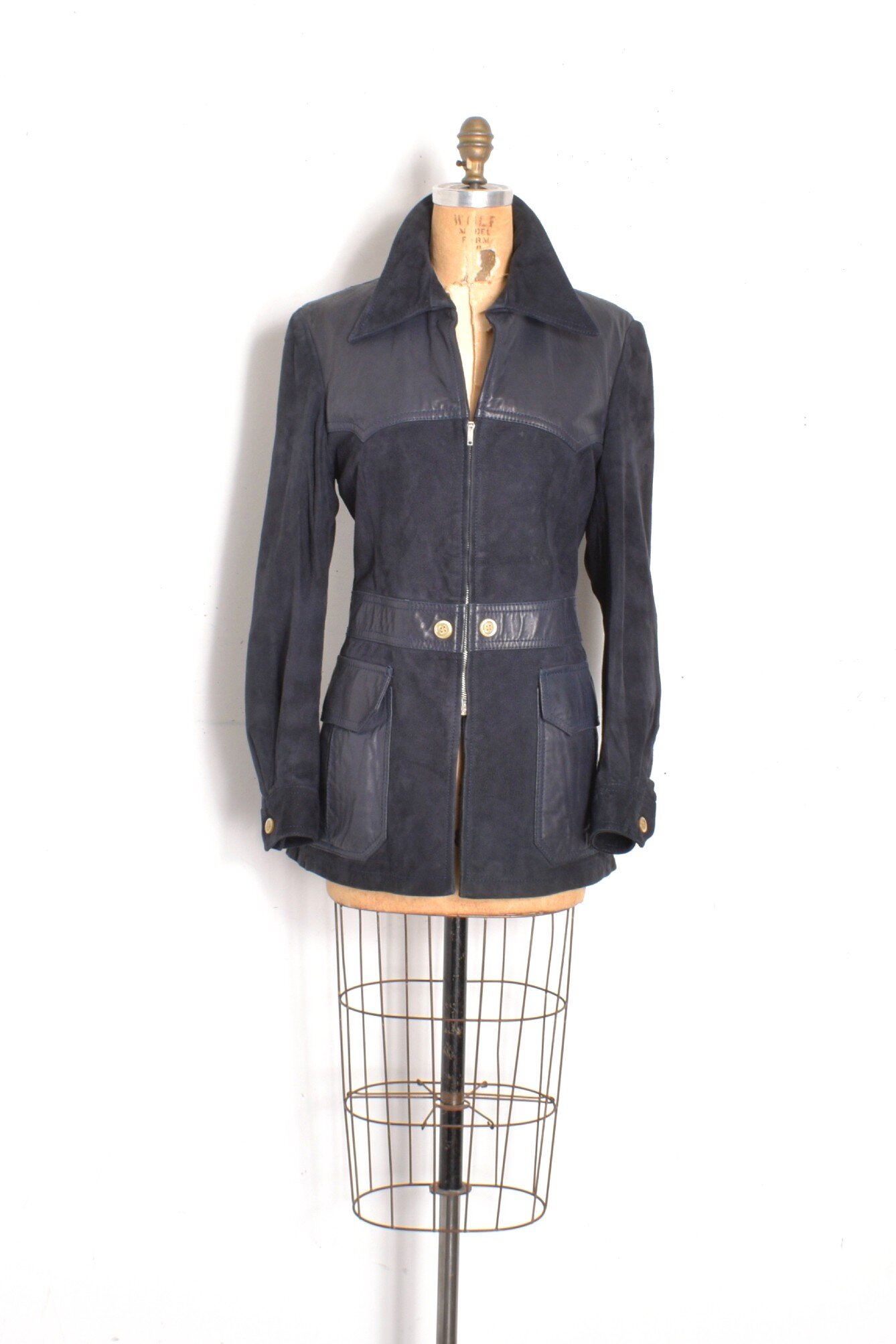 1970s Midnight Blue Suede and Leather Jacket-medium