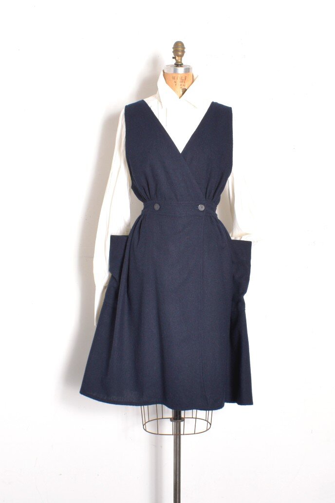 1960s Navy Wool Pinafore Jumper-small