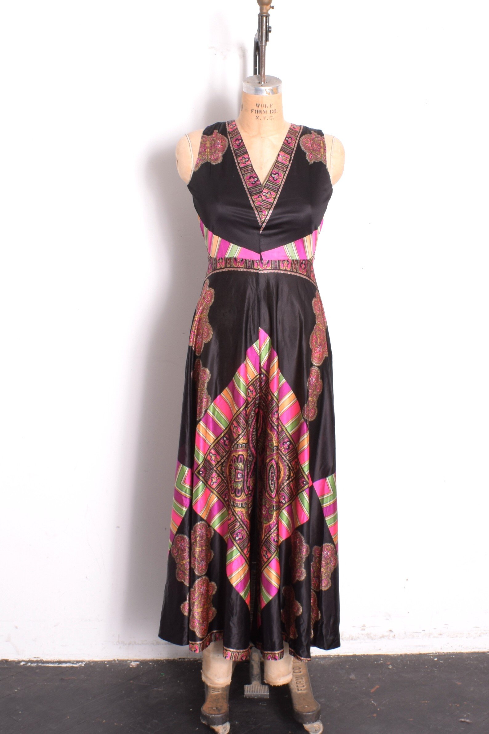 1970s black and pink printed wide leg palazzo jumspuit