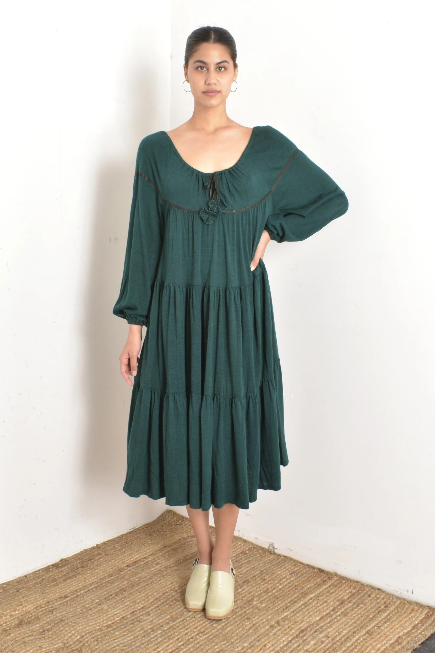 1970s Green Jersey Trapeze Dress-OSFM  La Poubelle Vintage