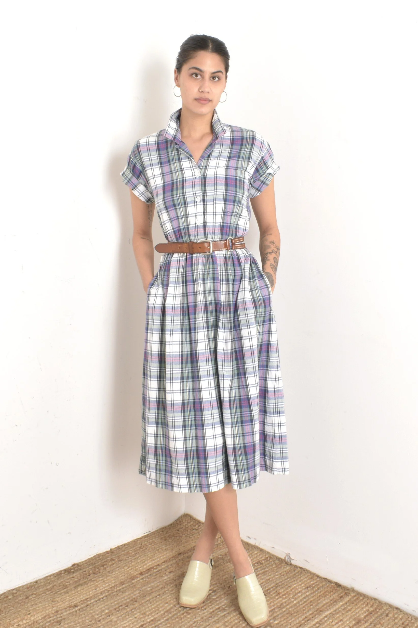 1980s Plaid Cotton Shirtdress-medium  La Poubelle Vintage
