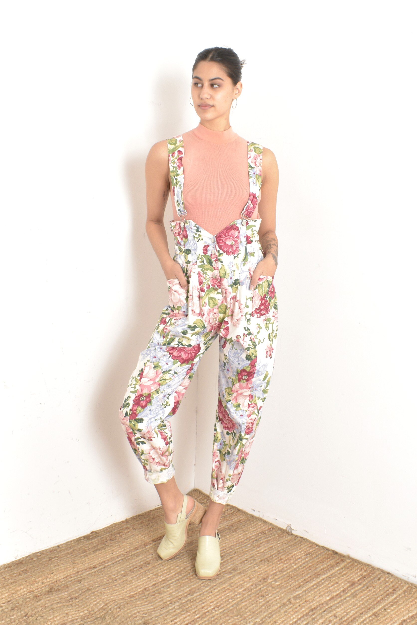 1980s karen alexander floral overalls2.jpeg