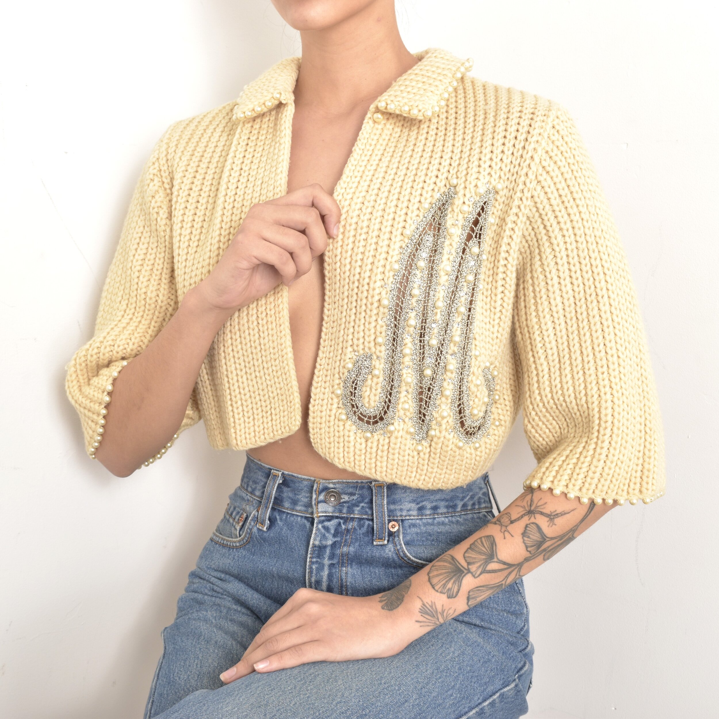 1950s letter M initial cardigan
