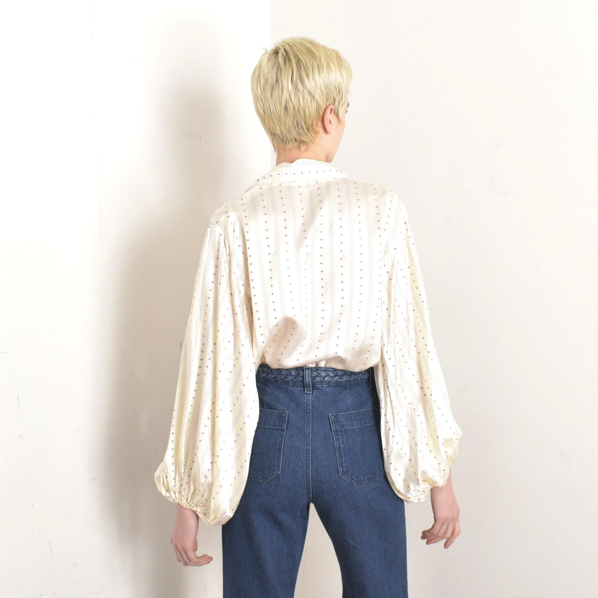 70s Heart Print Balloon Sleeve Blouse-medium — La Poubelle Vintage